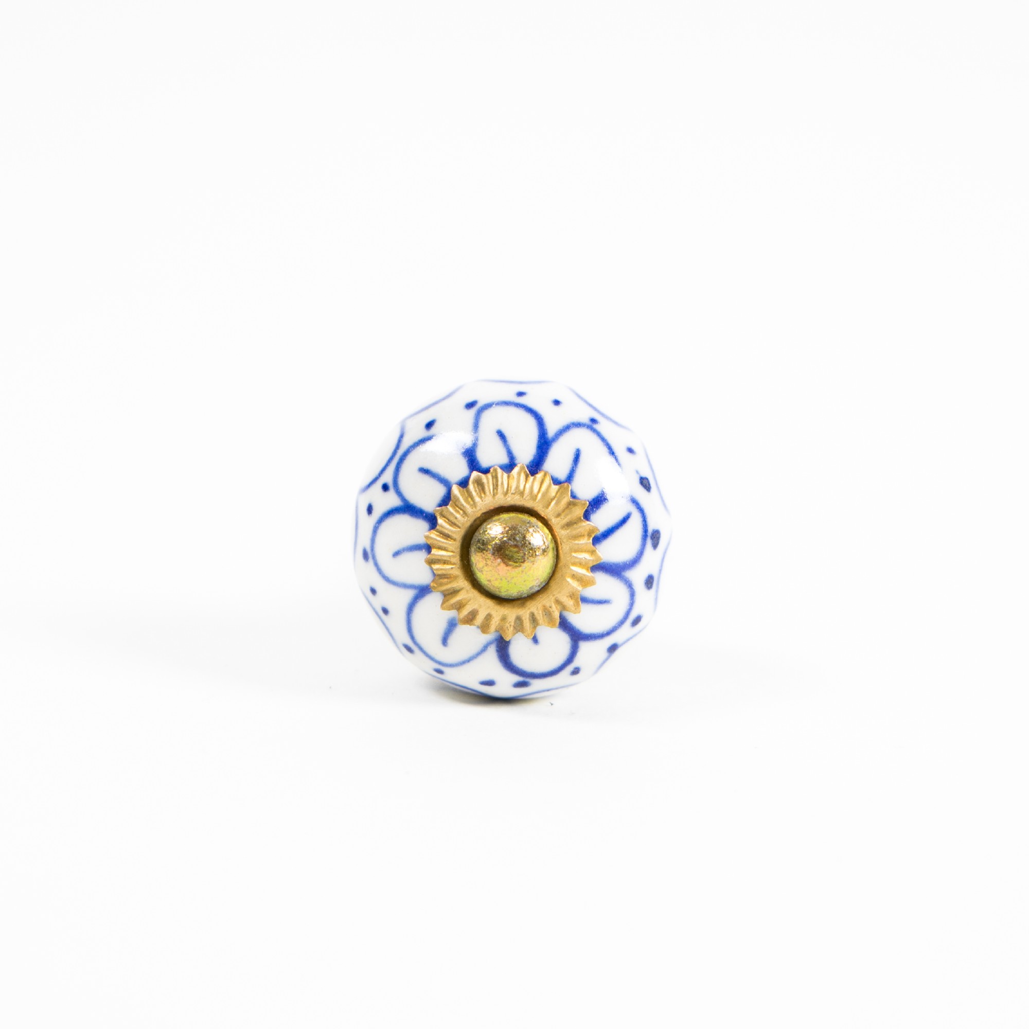 Keramik Möbelknopf rund, handglasiert, blau/weiß, Ø 3 cm