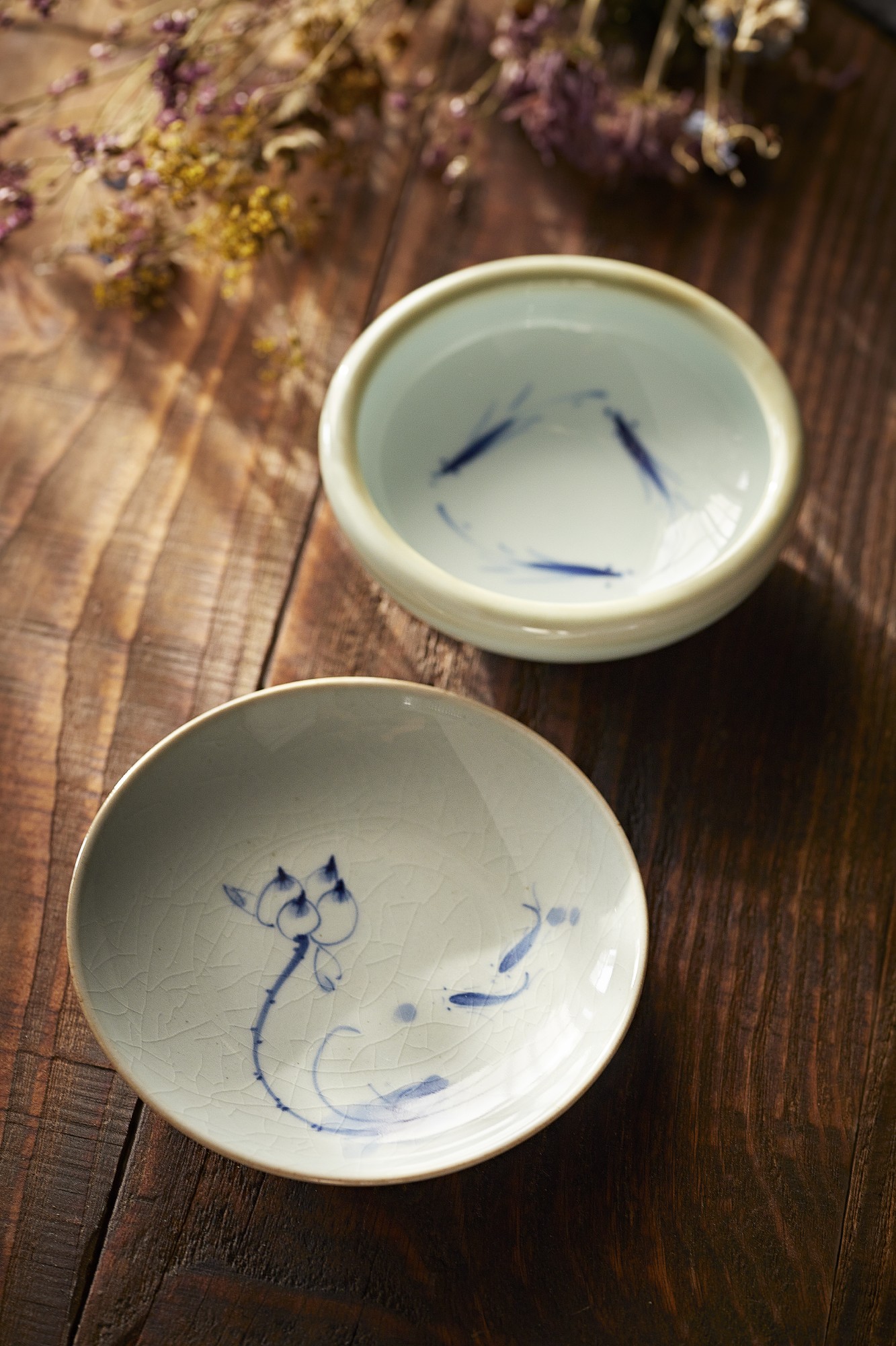 Keramikschale, weiß, blau, Ø 15 cm, H 3 cm