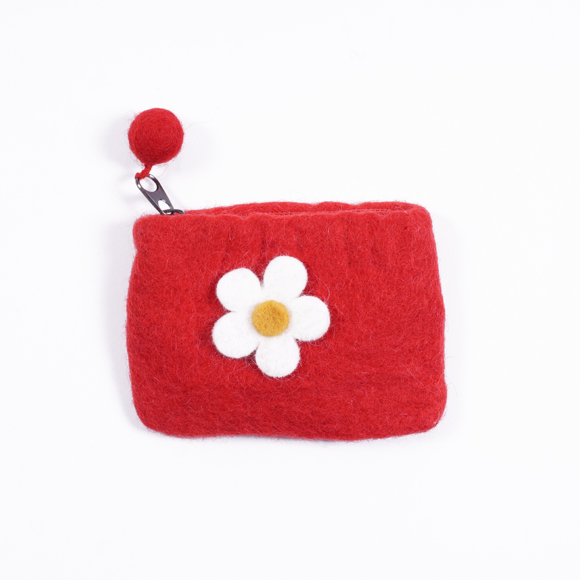 Geldbörse 'Blüte', aus Filz, rot, weiß, B 11 cm, H 8 cm