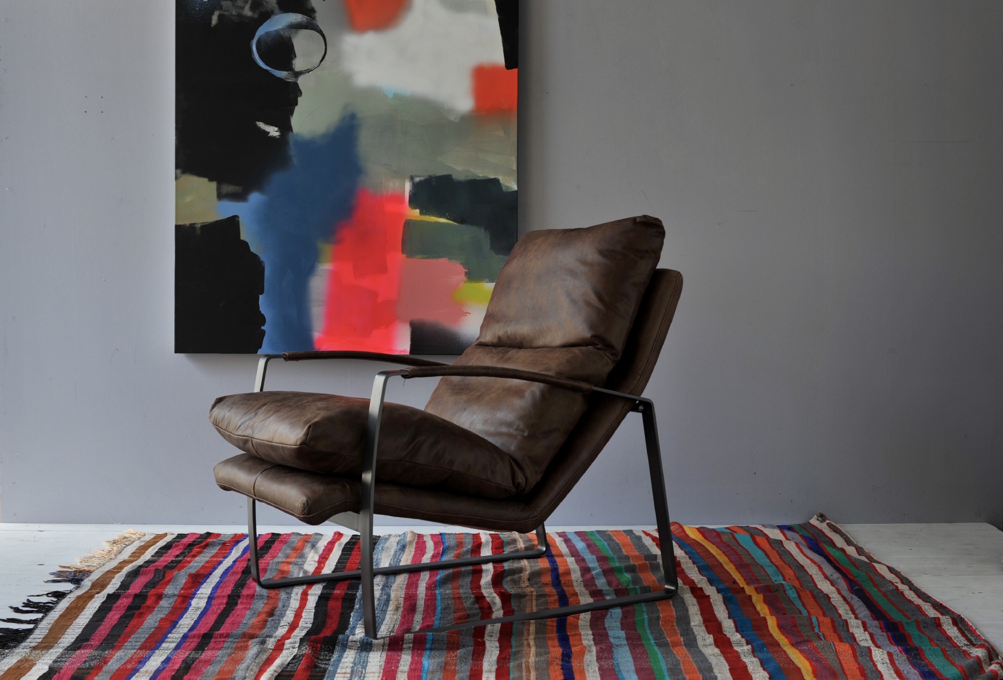 Ledersessel 'Posto', braun, graphit, B 64 cm, H 90 cm, T 96 cm