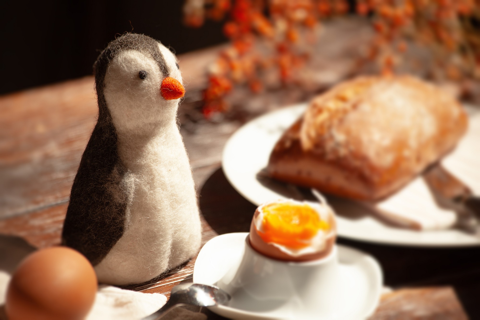 Eierwärmer 'Pinguin' aus Filz, grau, weiß, H 13 cm, Ø 8 cm