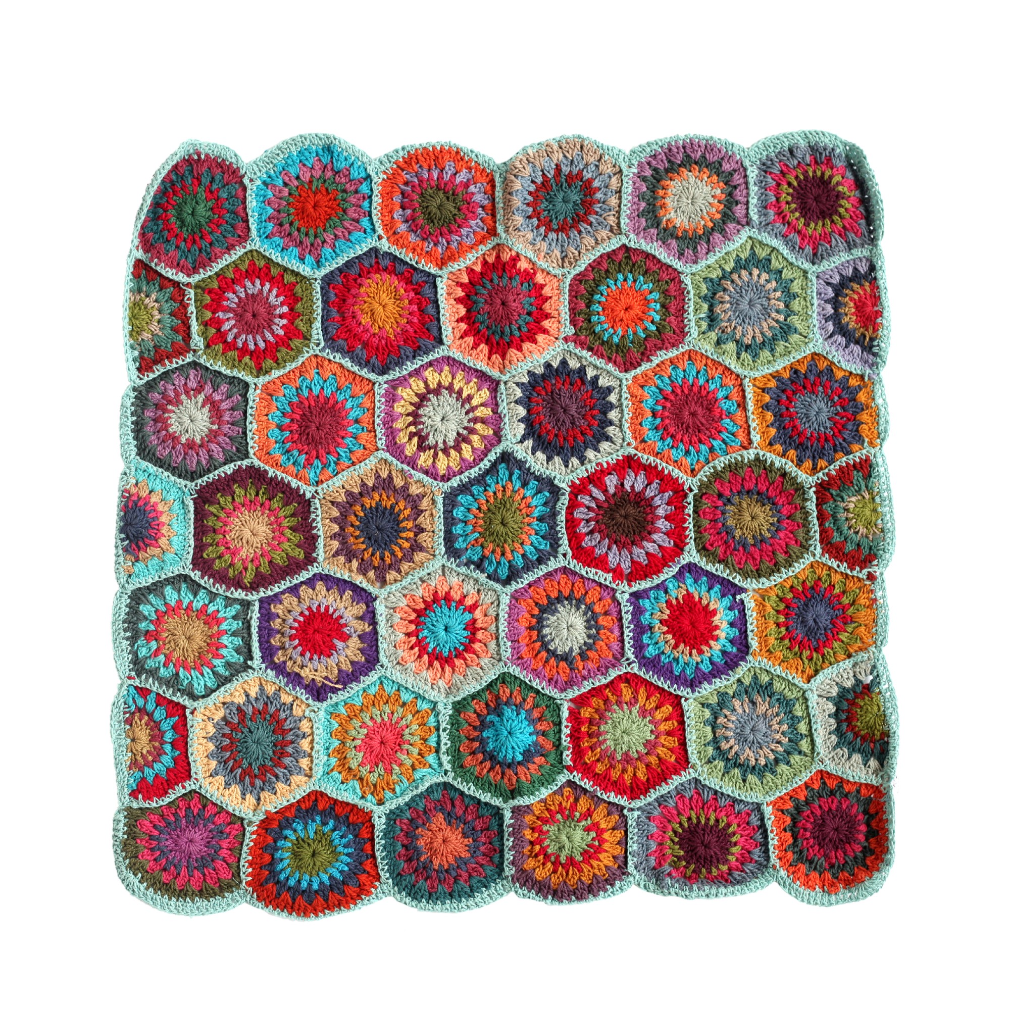 Sitz-Cover gehäkelt, türkise Umrandung, T 45 cm, B 45 cm