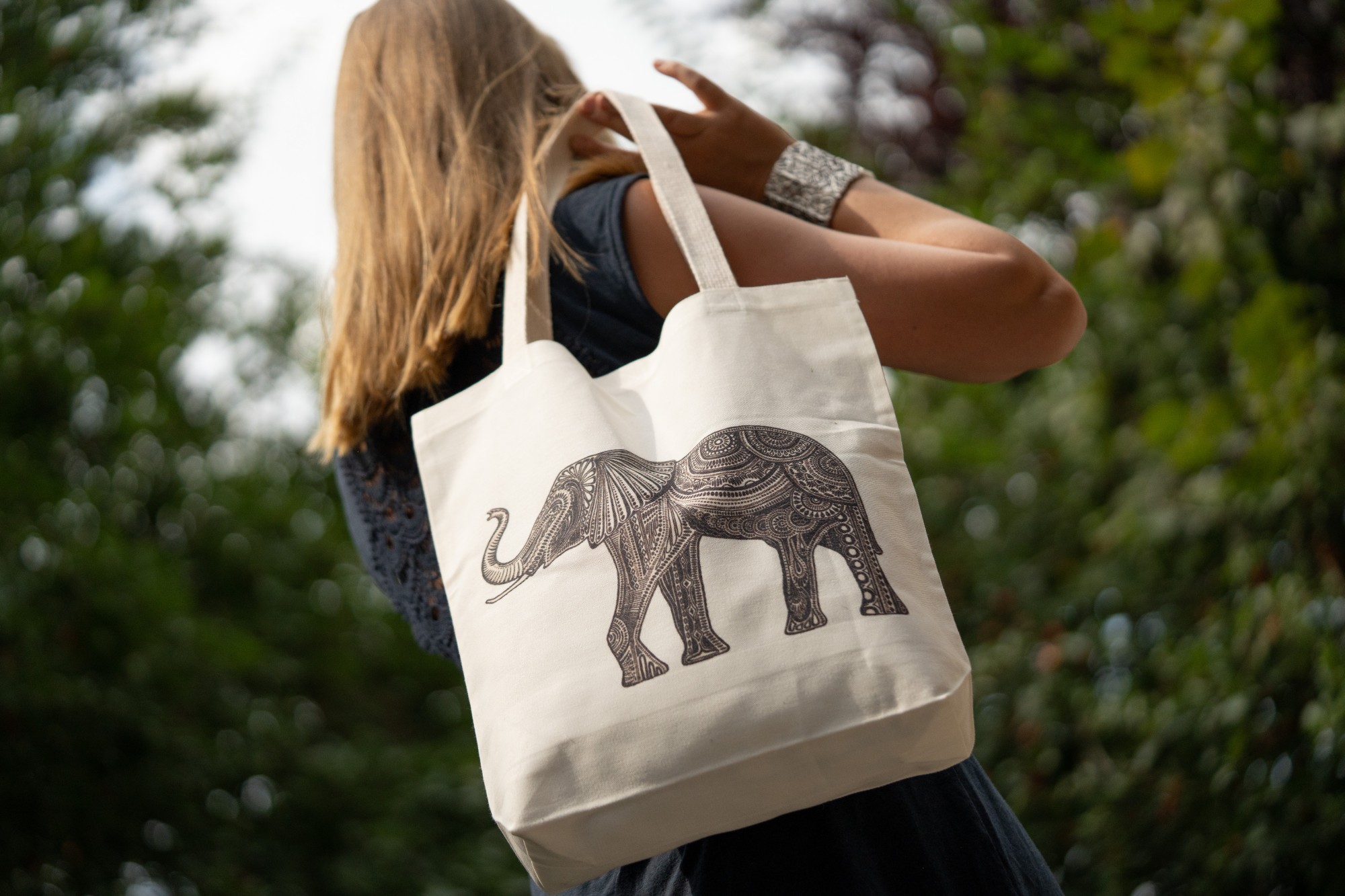 Stoffbeutel 'Elefant', weiß, L 40 cm, B 9 cm, H 40 cm