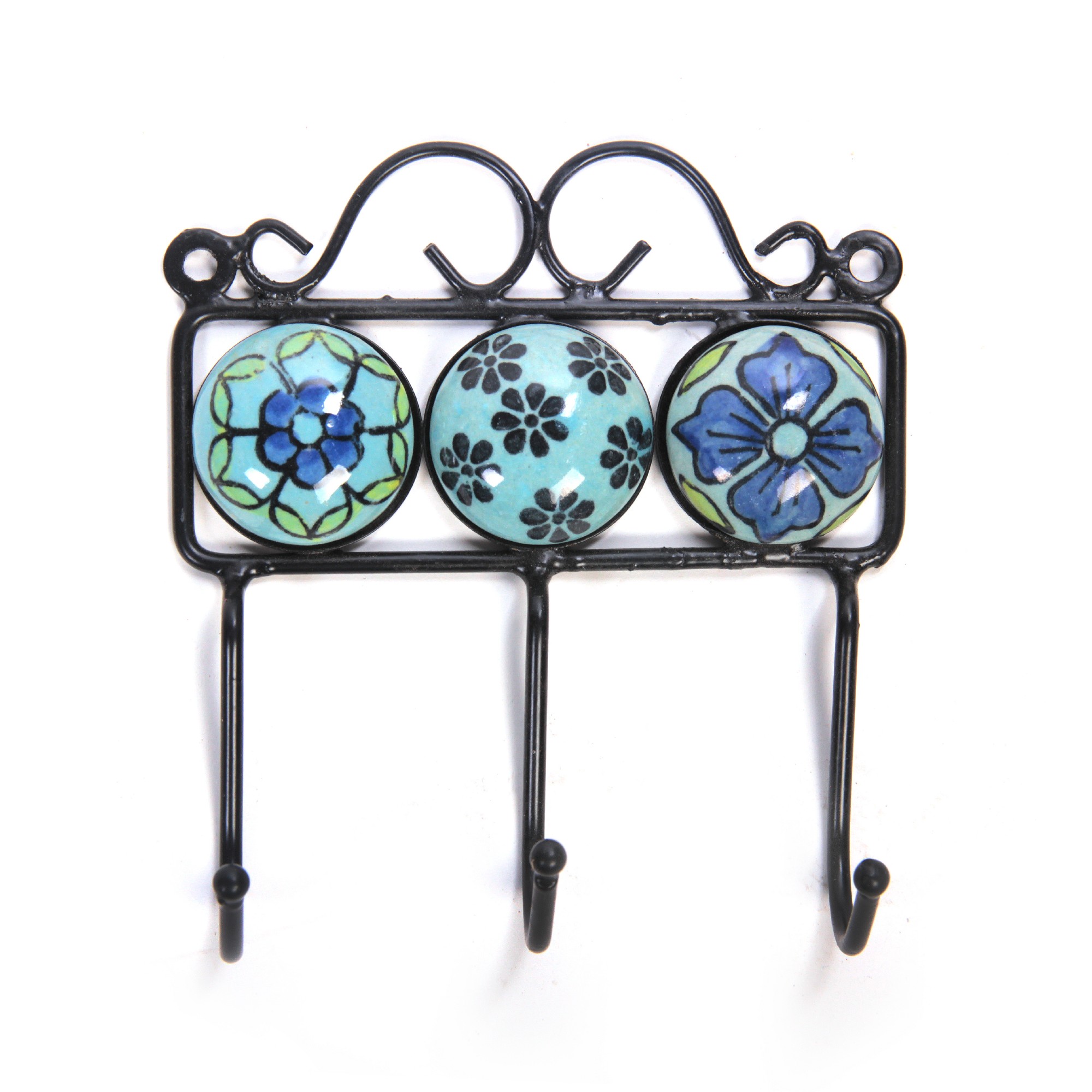 Wandhaken 3fach, handglasiert, L 4,5 cm, B 14,5 cm, H 15 cm