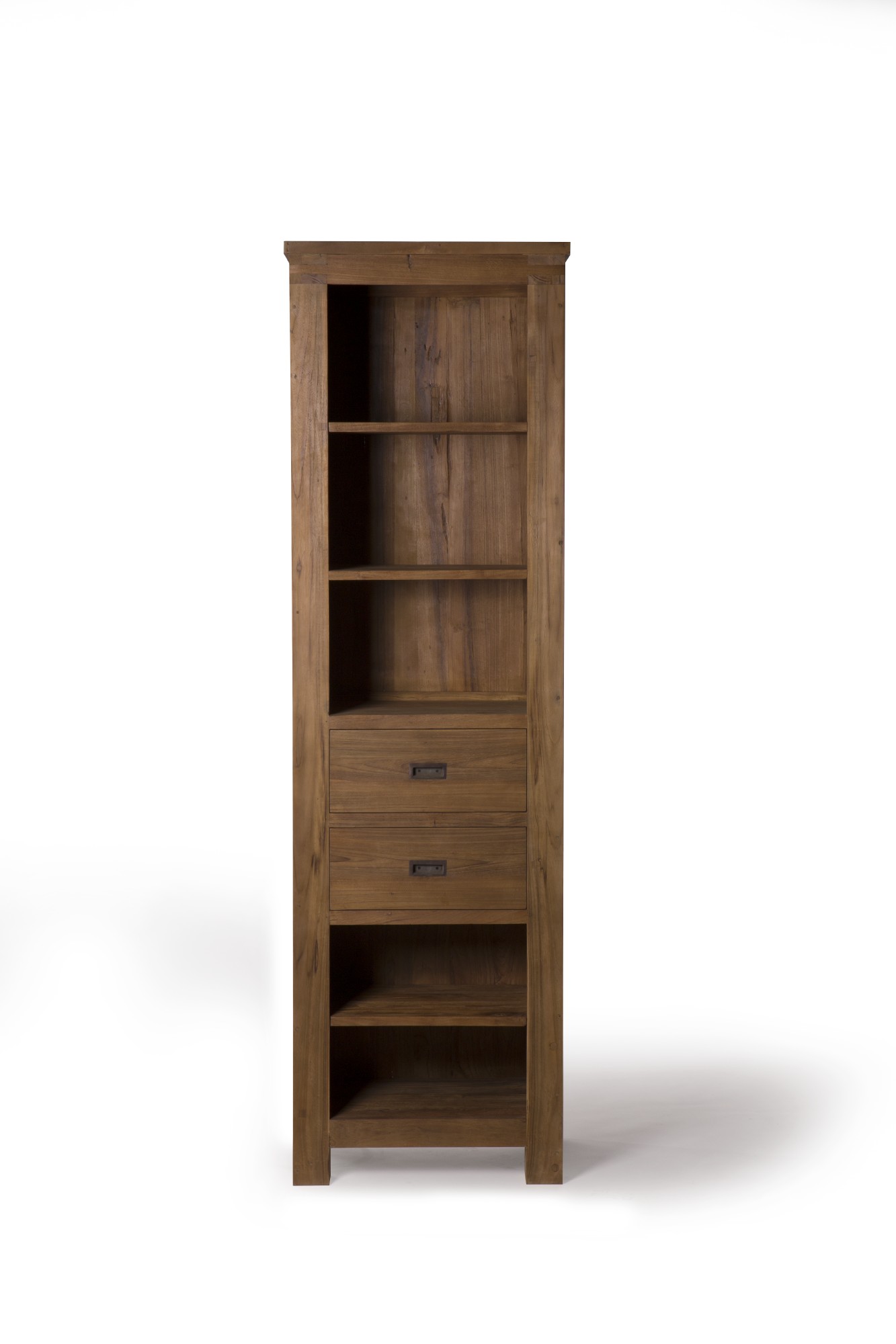 Bücherschrank aus Teak, 5 Fächer, 2 Schubladen, braun, T 40 cm, B 60 cm, H 200 cm