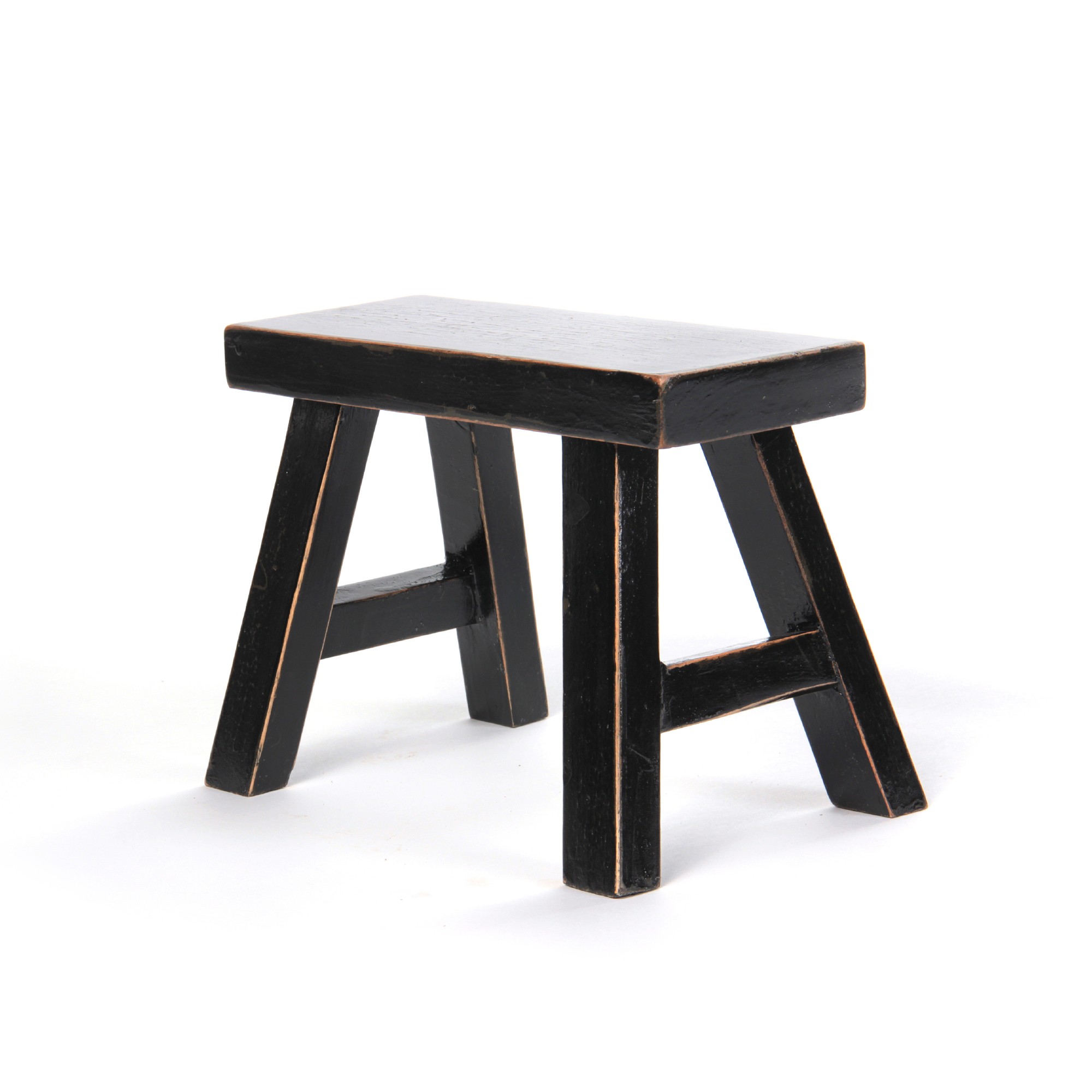 Schemel aus Ulmenholz, schwarz, B 30 cm, H 21 cm, L 12 cm