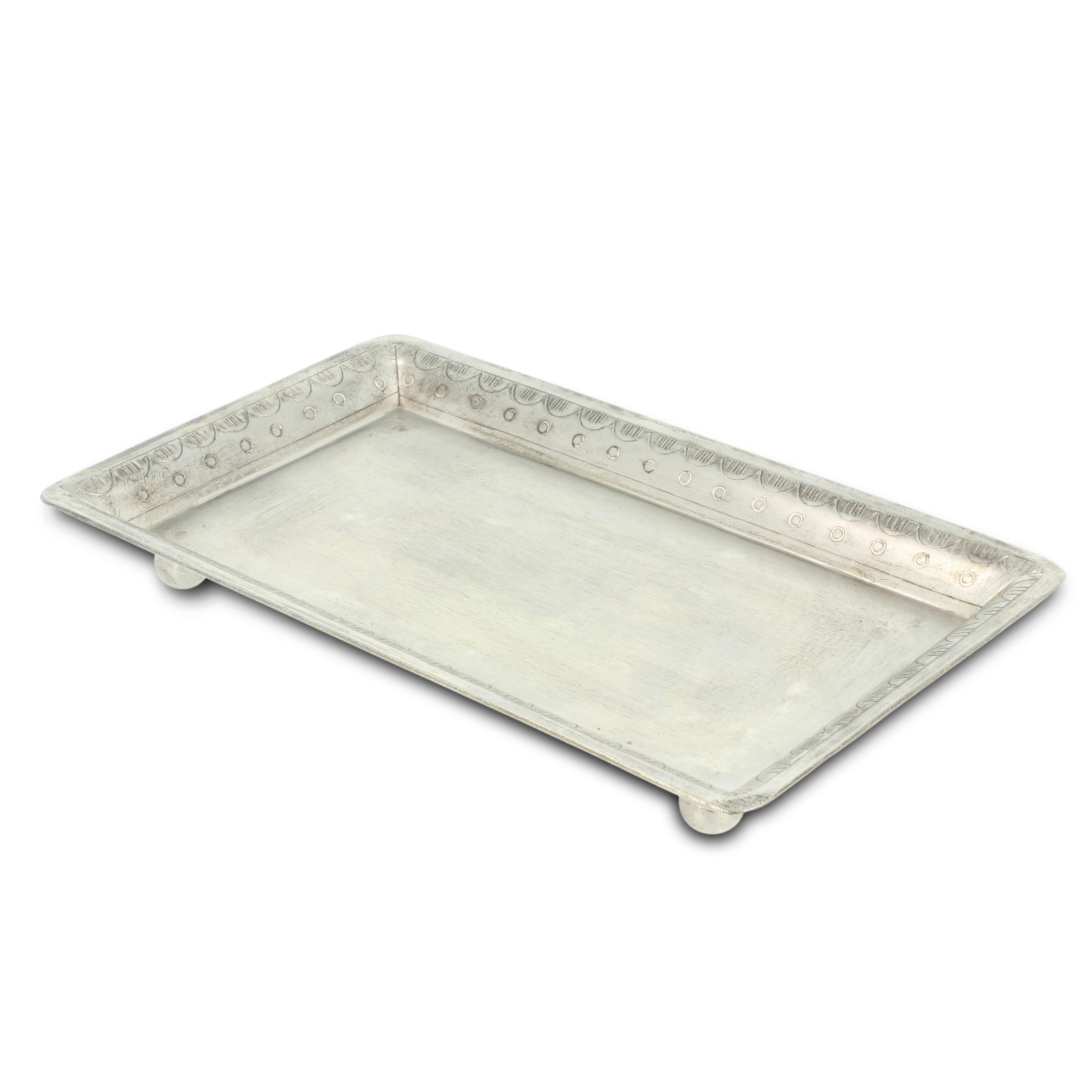 Teller eckig, vernickelt, silber, L 19,5 cm, B 12 cm, H 2,5 cm
