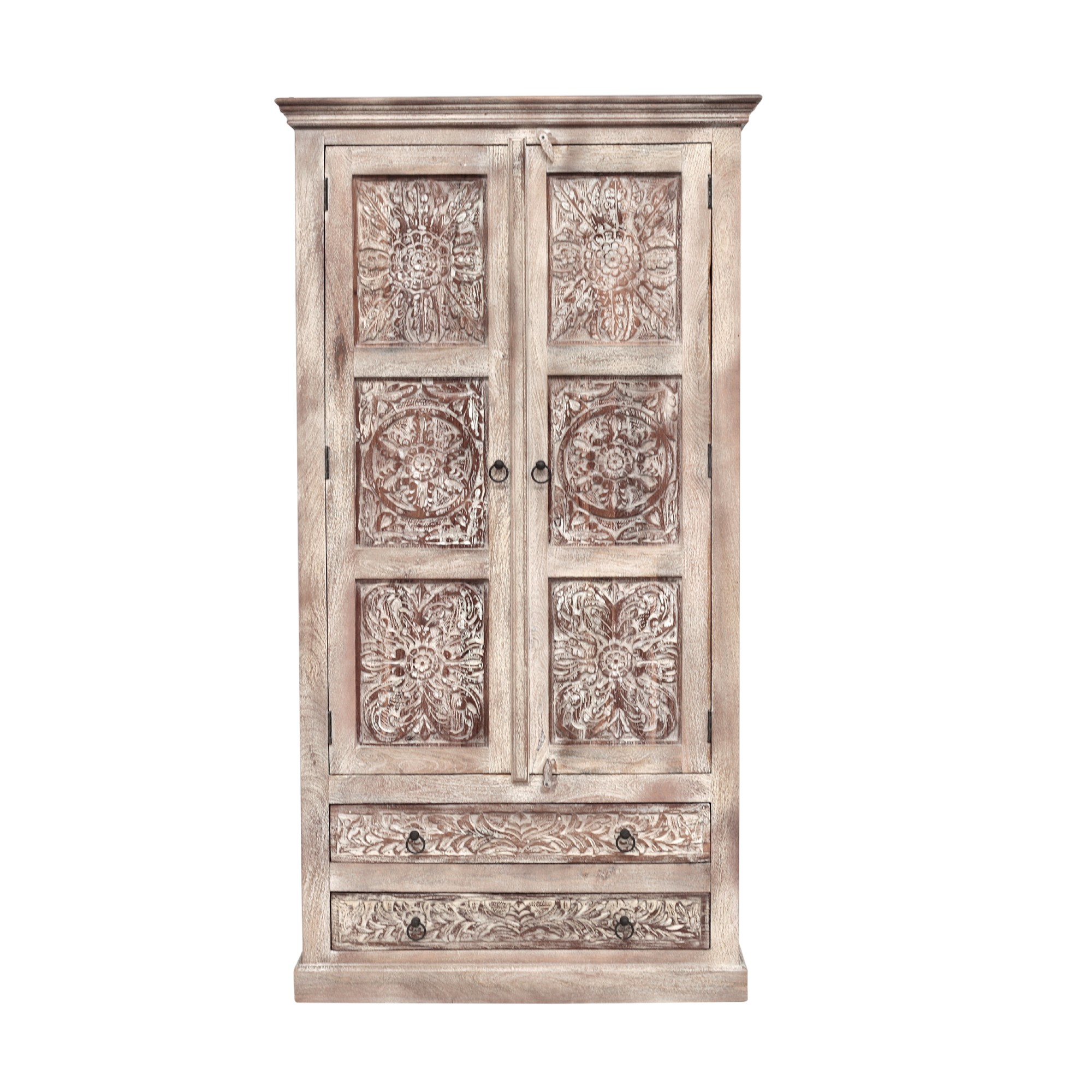 Schrank 'Germois', natur, weiß gekälkt, B 100 cm, H 190 cm, T 45 cm