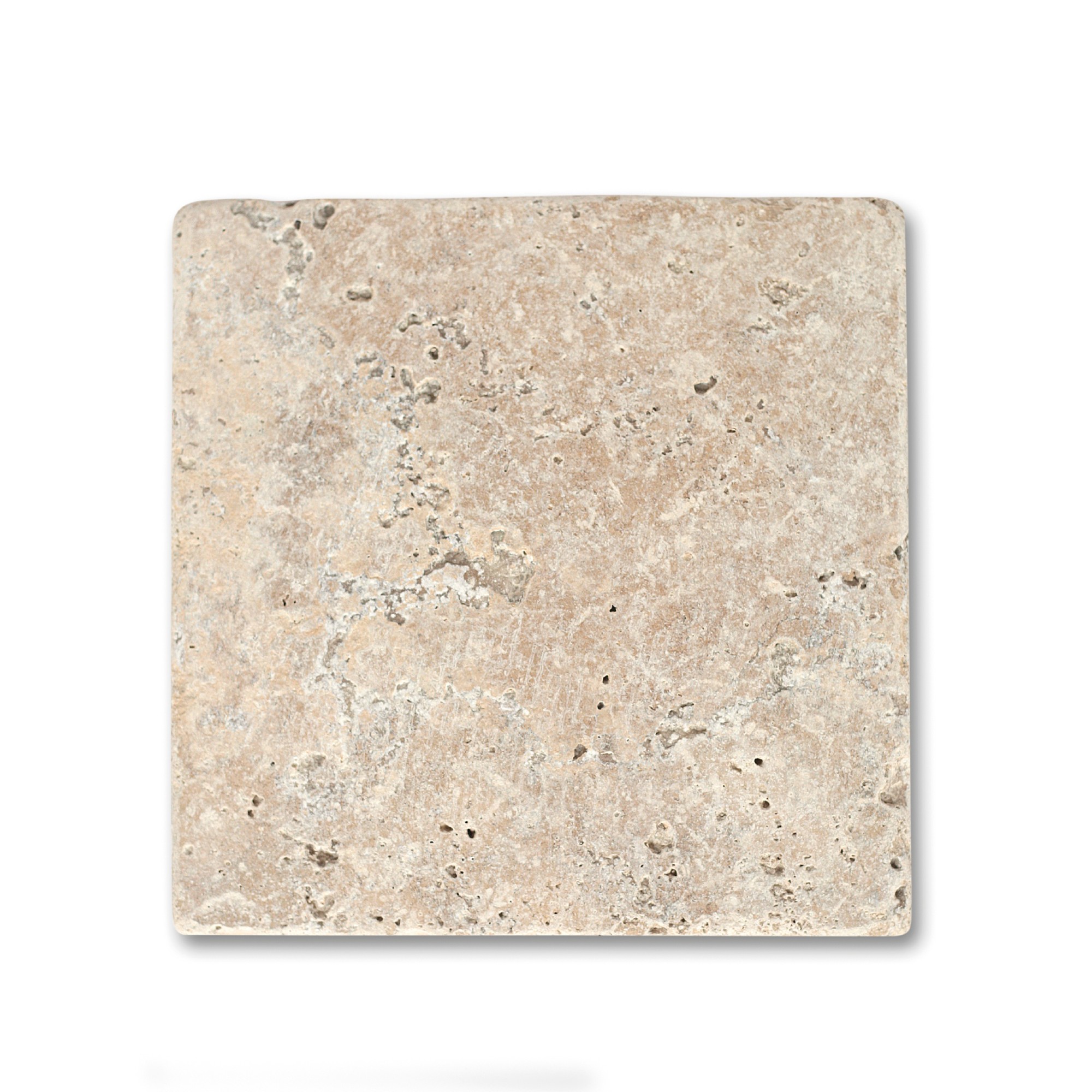 Travertin Steinplatte antik, L 20,3 cm, B 20,3 cm, H 1,2 cm