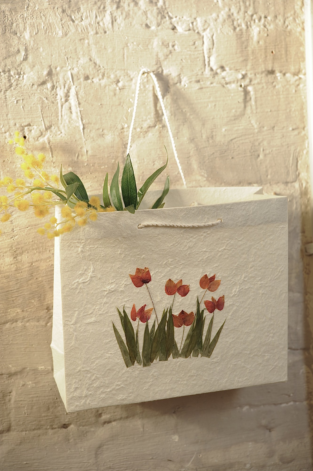 Tasche 'Tulpe', weiß, B 30 cm, H 25 cm, L 10 cm