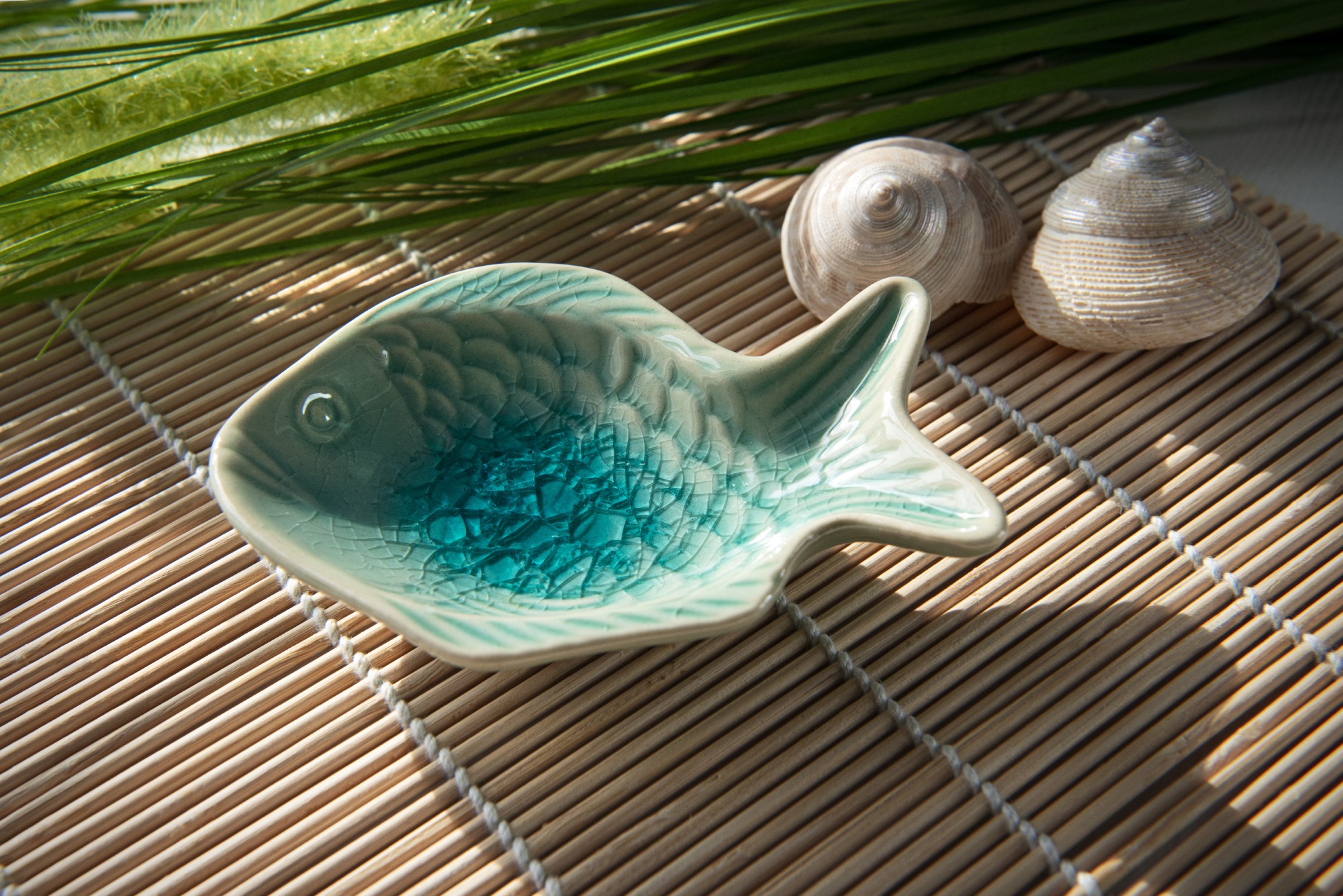 Schale 'Fisch', blau, T 10 cm, B 7 cm, H 2 cm