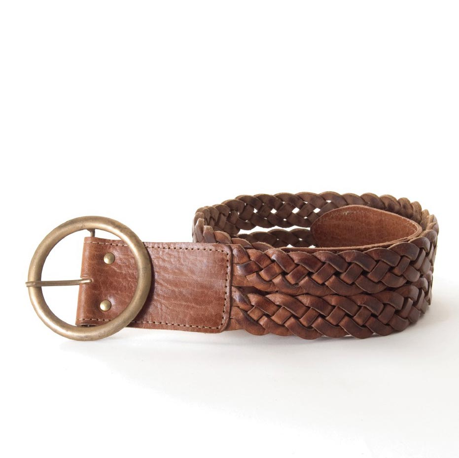 Ledergürtel mit Doppelflechtband, braun
