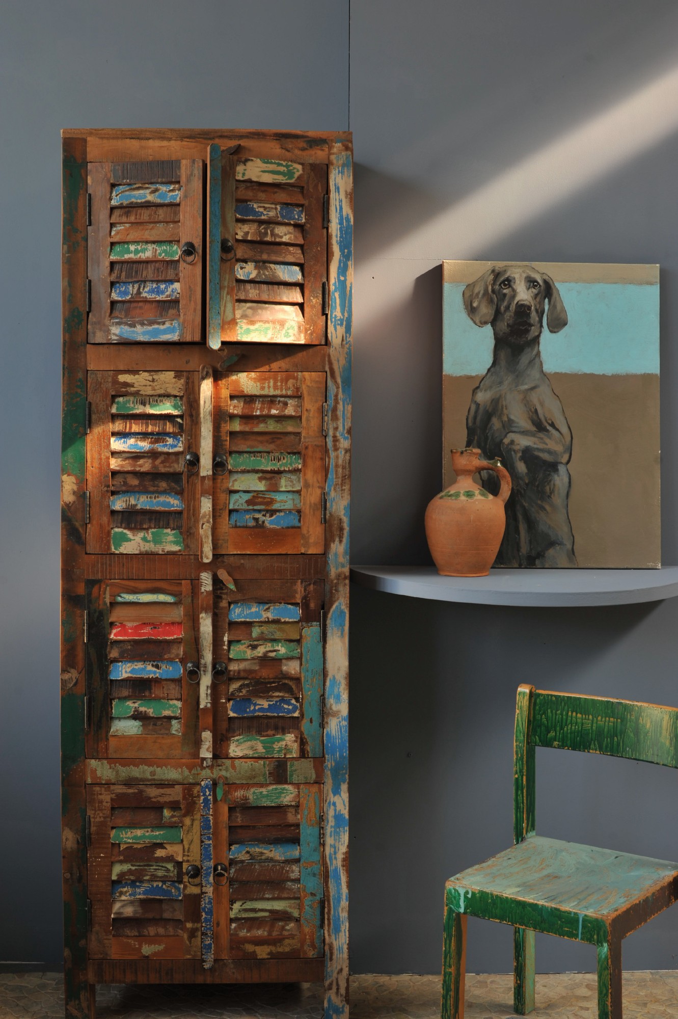 Schrank 'Jarrow' mit 8 Türen aus recyceltem Holz, T 38 cm, B 60 cm, H 190 cm