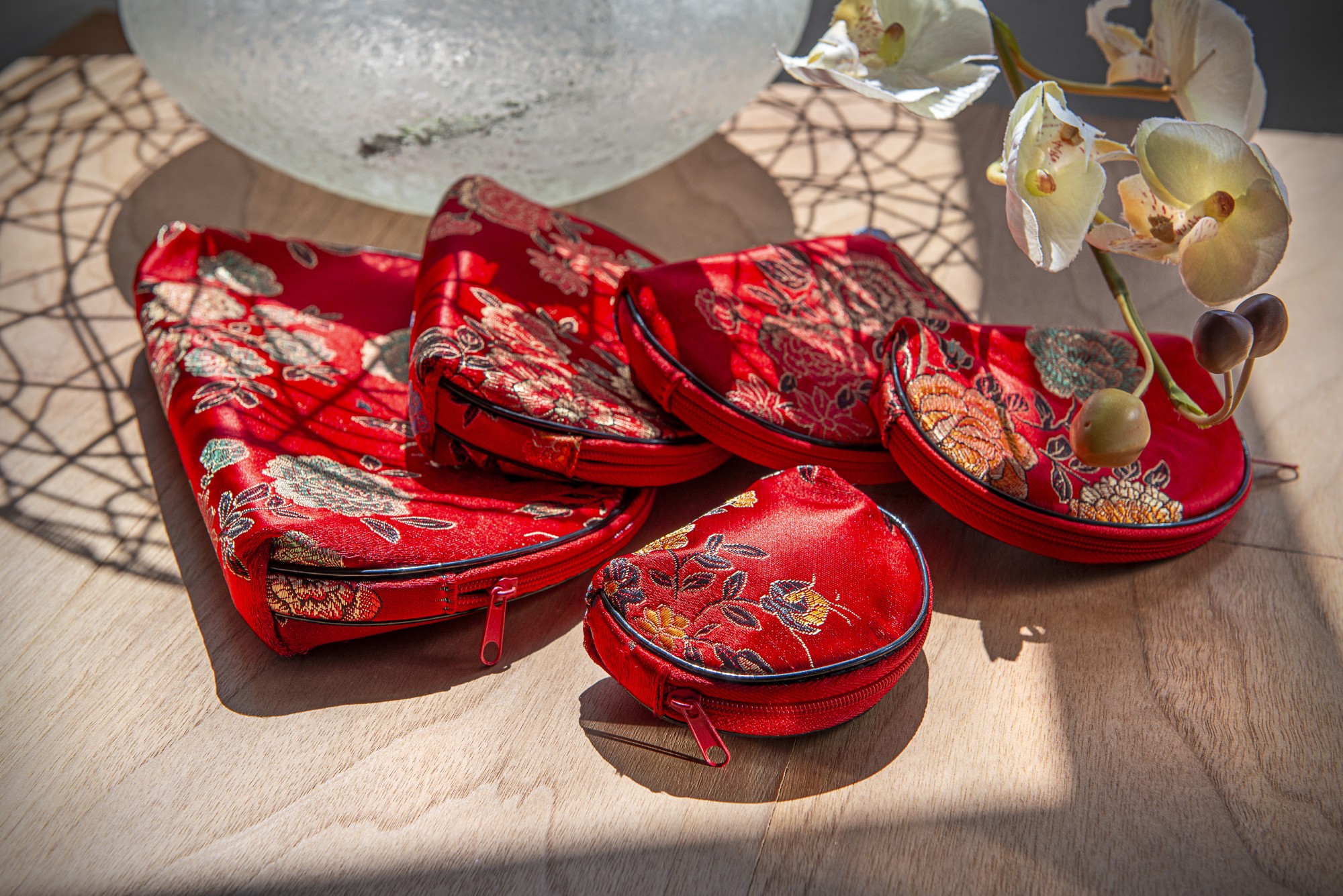 Etui 5er Set, rot, gold