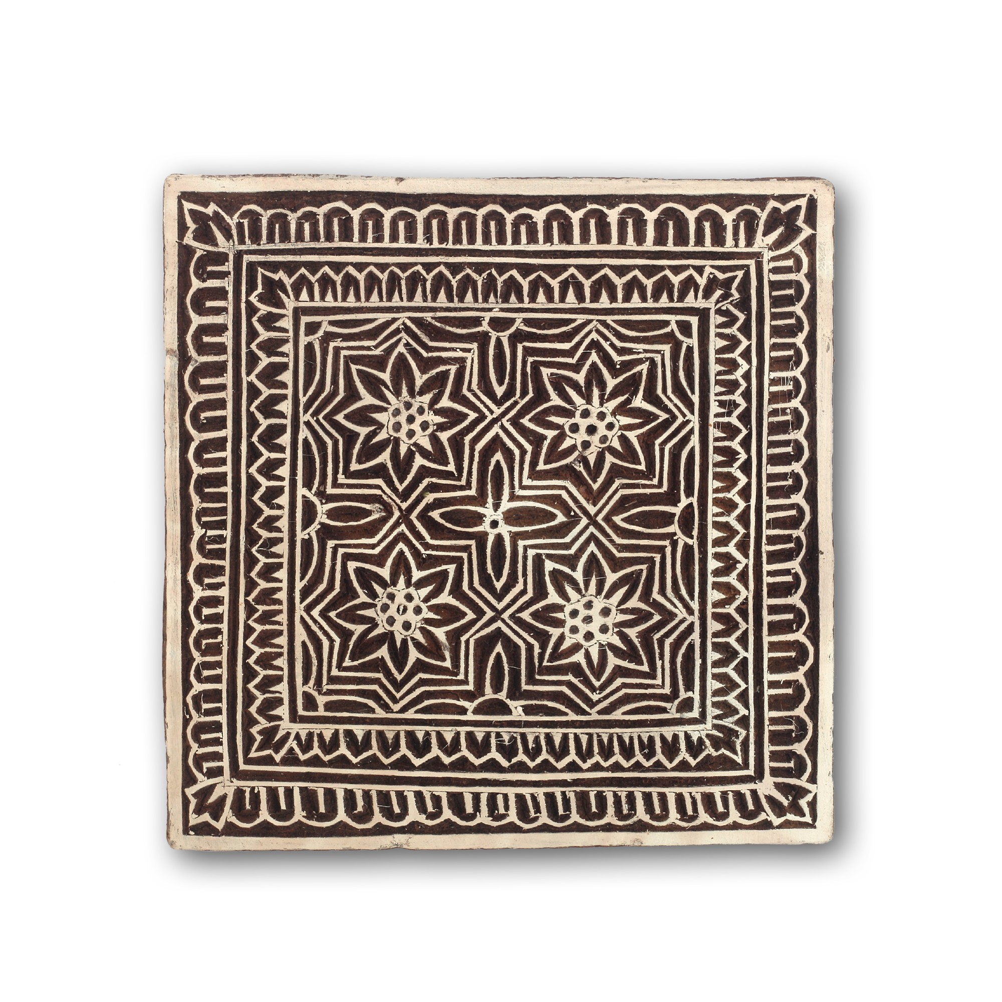 Textilstempel XXL  'Quadrat', handgeschnitzt, B 12 cm, H 12 cm