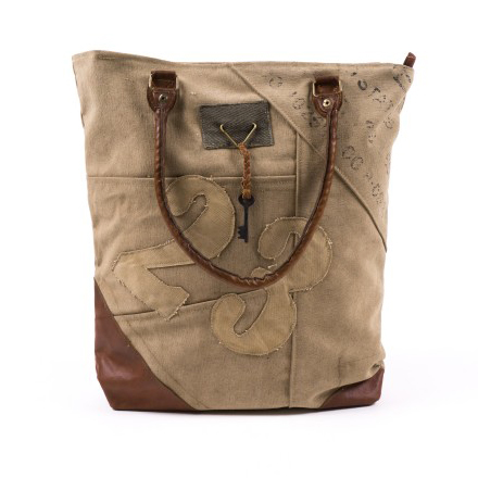 Shopper 'Kalidas' aus derbem Leinen, braun/beige, B 43 cm, H 44 cm