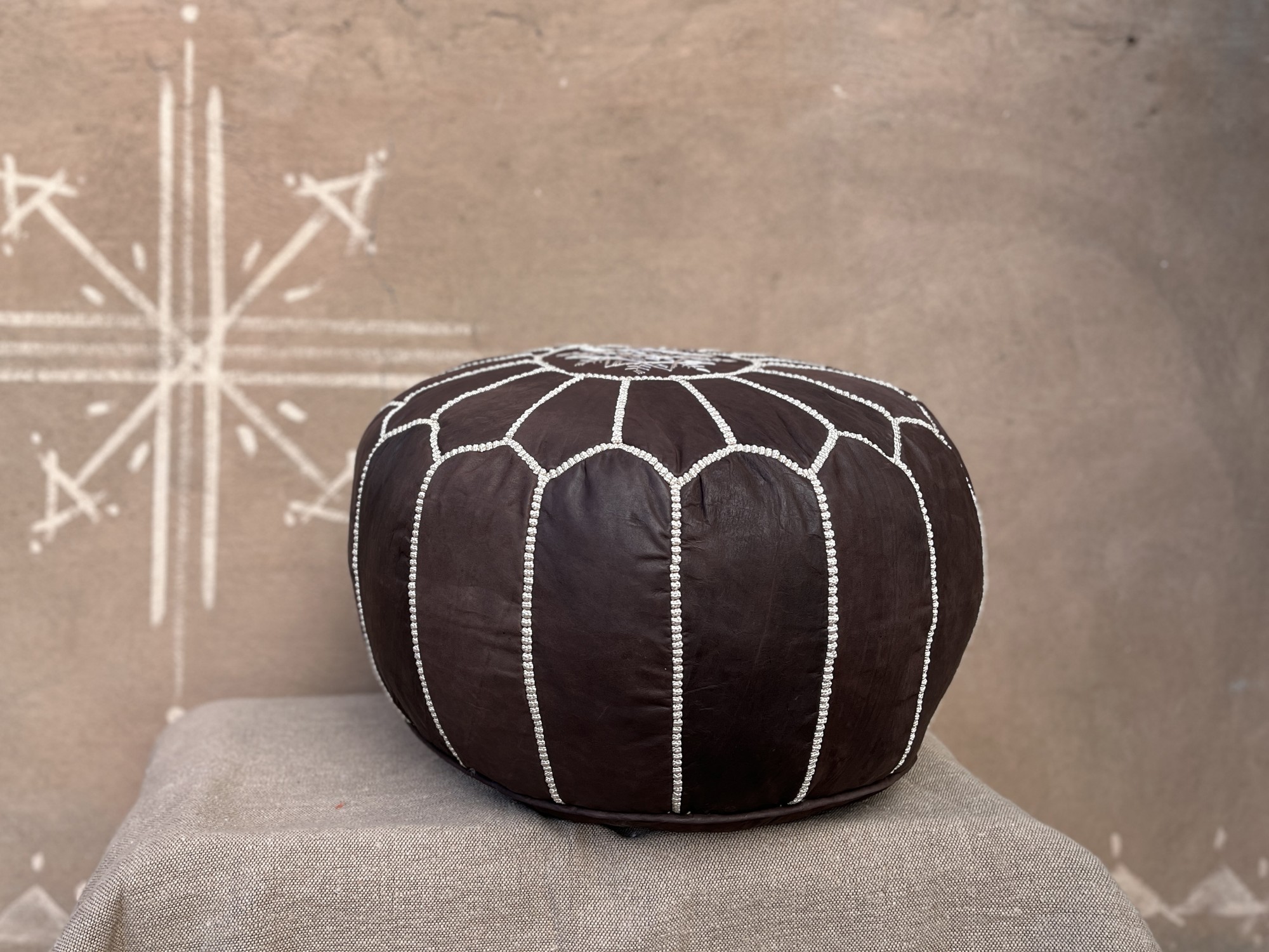 Lederpouf, braun, Ø 50 cm, H 35 cm