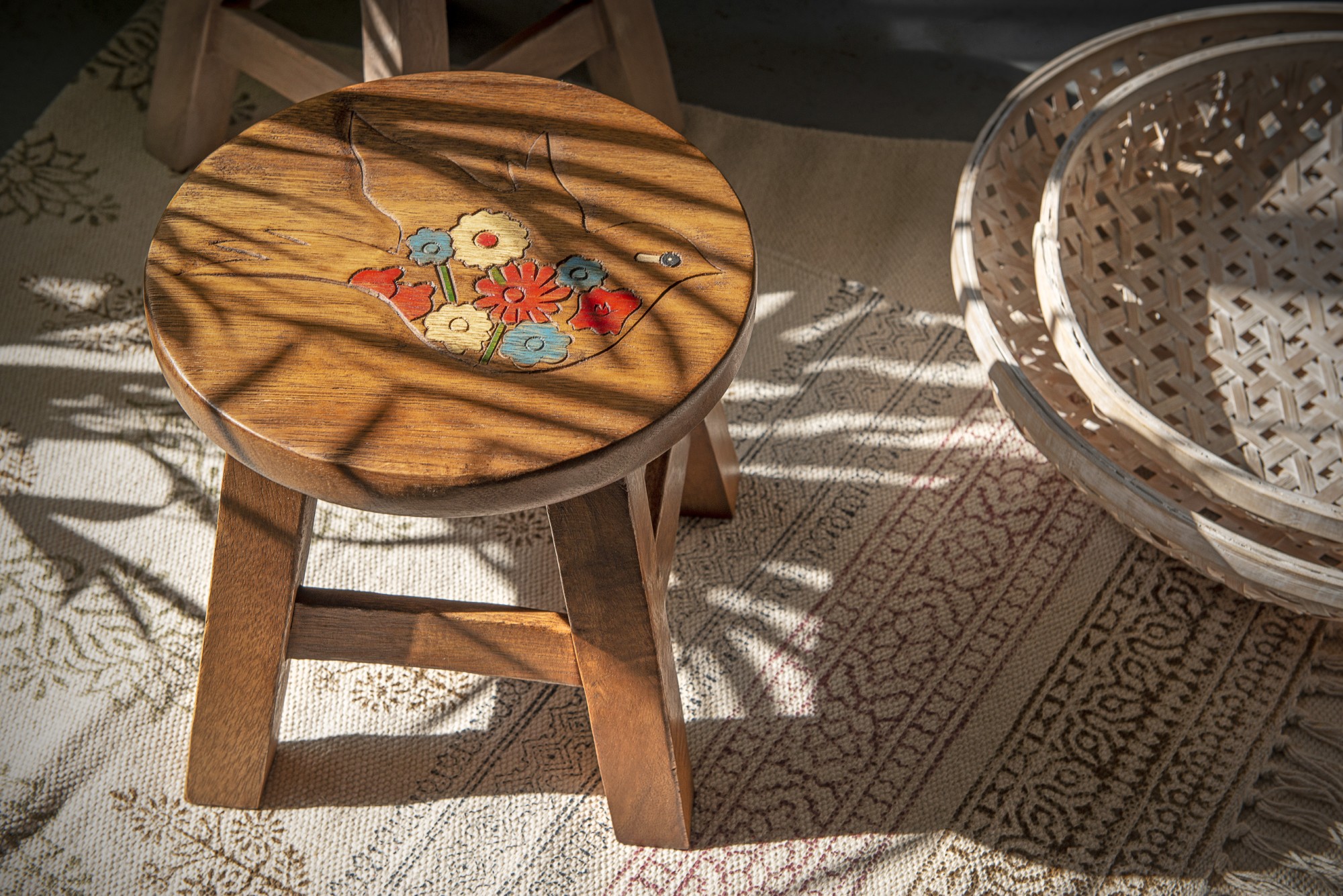 Hocker 'Paloma', natur, multicolor, H 25 cm, Ø 25 cm