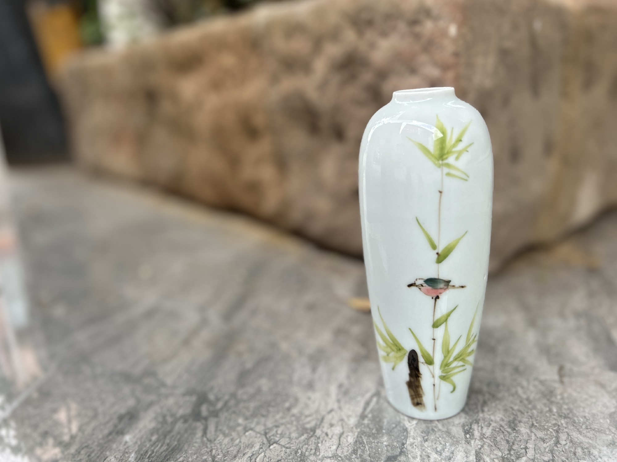Keramikvase 'Bird', handbemalt, Ø 7 cm, H 18 cm
