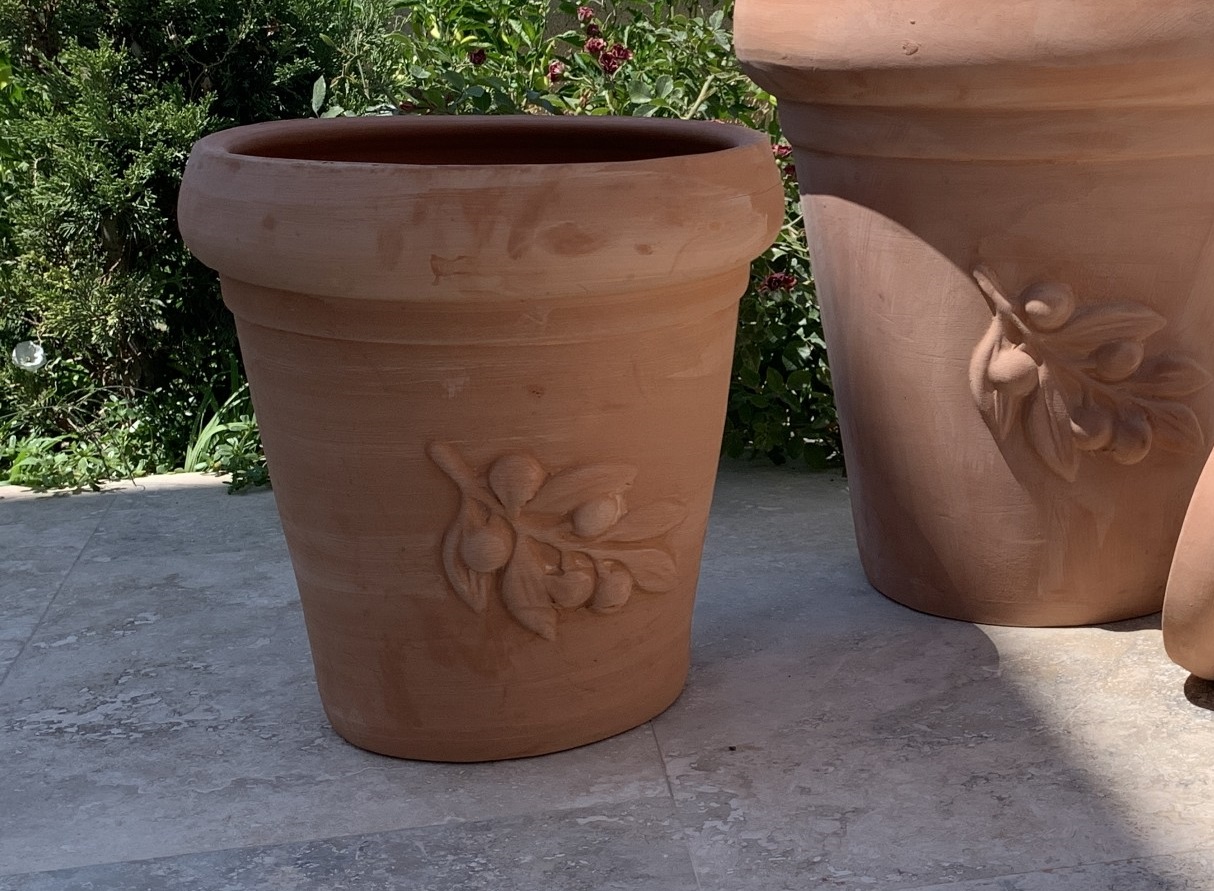 Pflanzkübel mit Olivendeko, Terrakotta, Ø 37 cm, H 35 cm