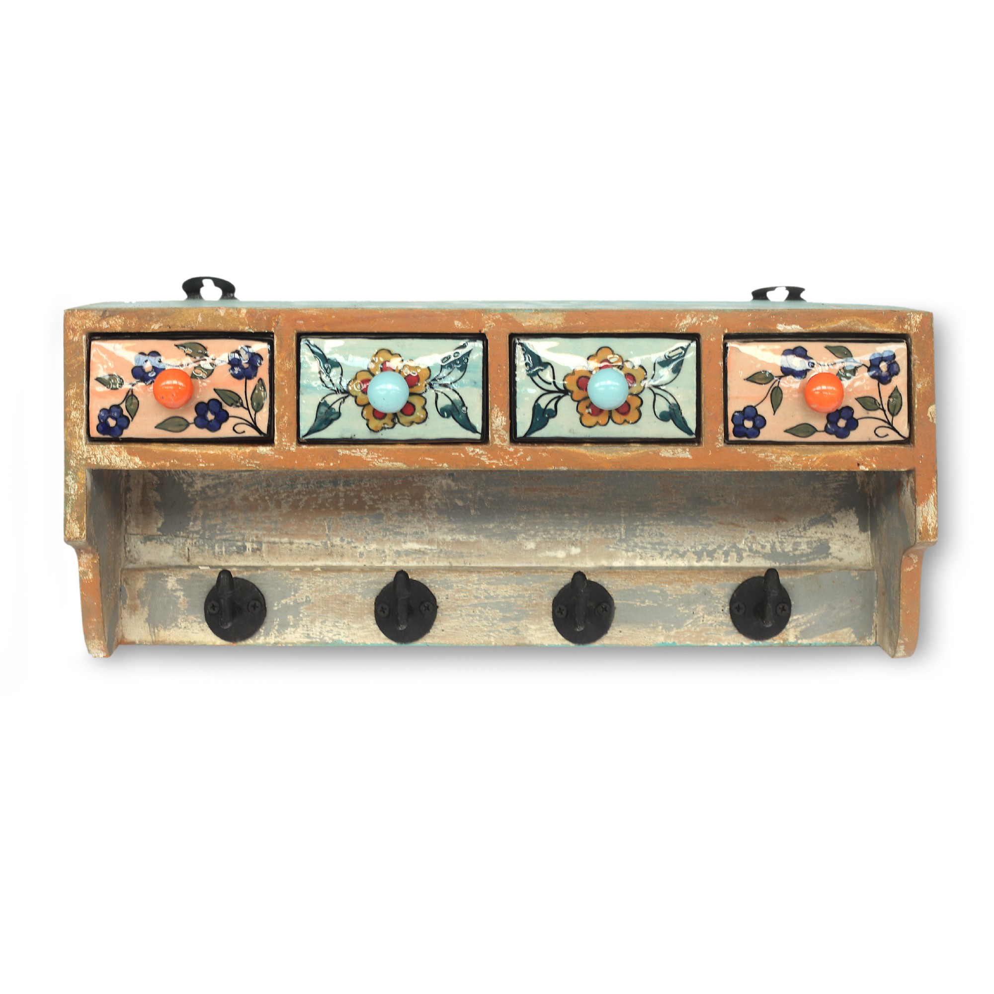 Hängeregal mit Haken und 4 Schubladen, multicolor, B 49 cm, H 20 cm, T 12 cm