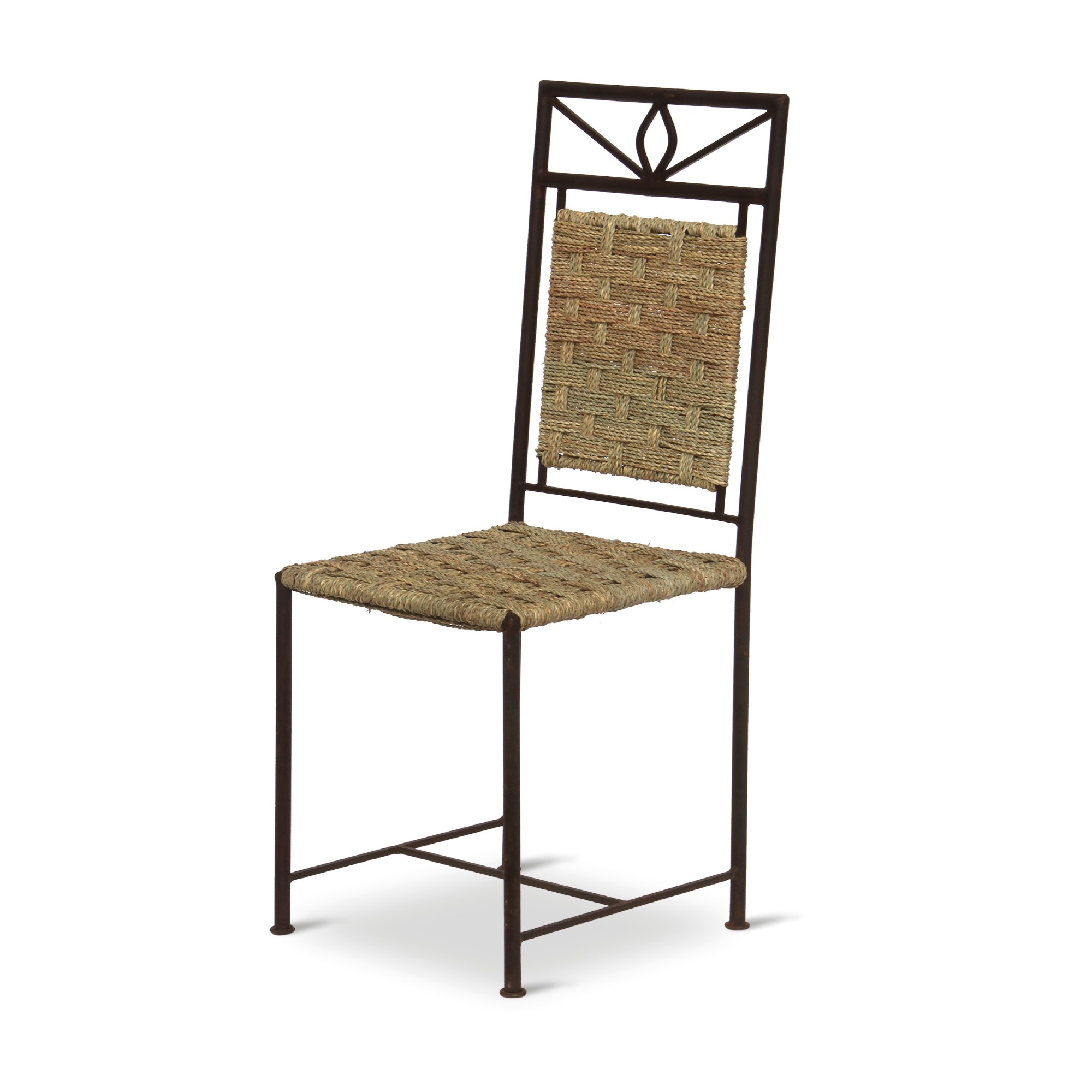 Eisenstuhl 'Moucharabi' mit Seegras-Sitzfläche/Rücken, T 40 cm, B 42 cm, H 100 cm