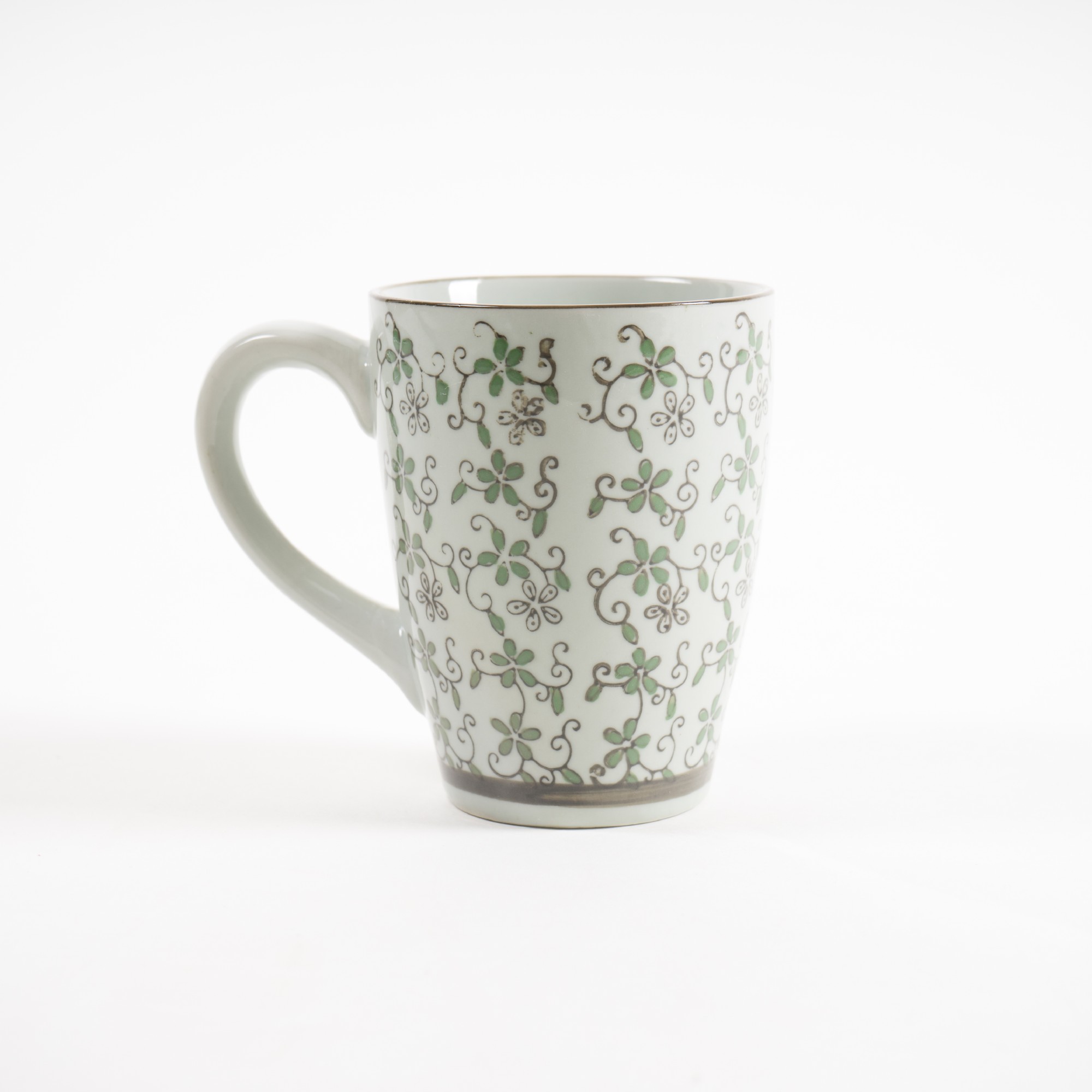 Tasse Gordes 'Blüte', grün, weiß, H 12 cm, Ø 9,5 cm