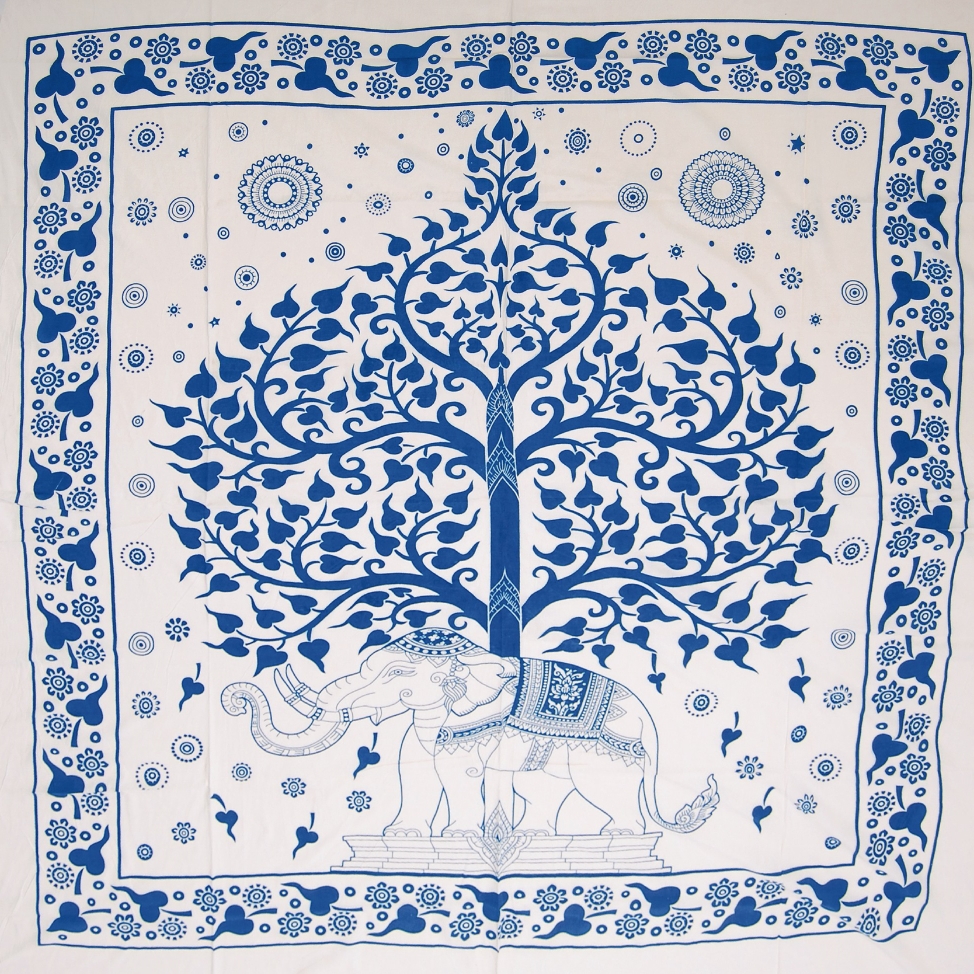 Tagesdecke 'Lebensbaum', aus 100% Baumwolle, türkis/weiß, L 210 cm, B 245 cm