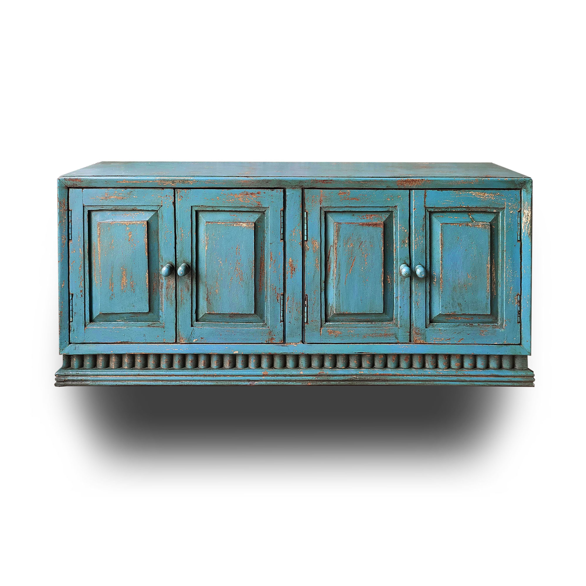 Hängeschrank mit 4 Türen, türkis, B 117 cm, T 24 cm, H 50 cm