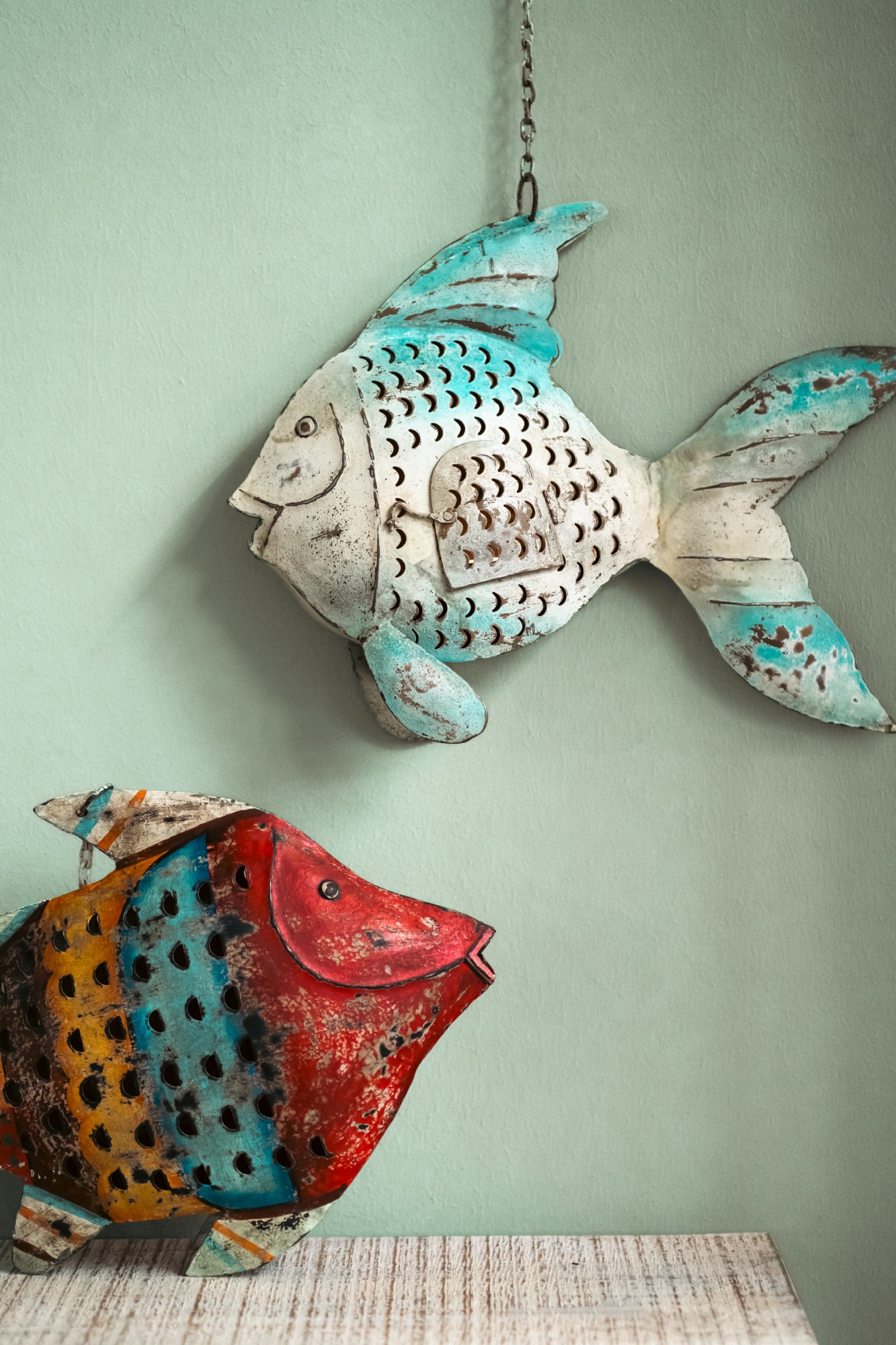 Hängelaterne 'Poisson', blau-weiß, B 56 cm, H 42 cm, L 10 cm