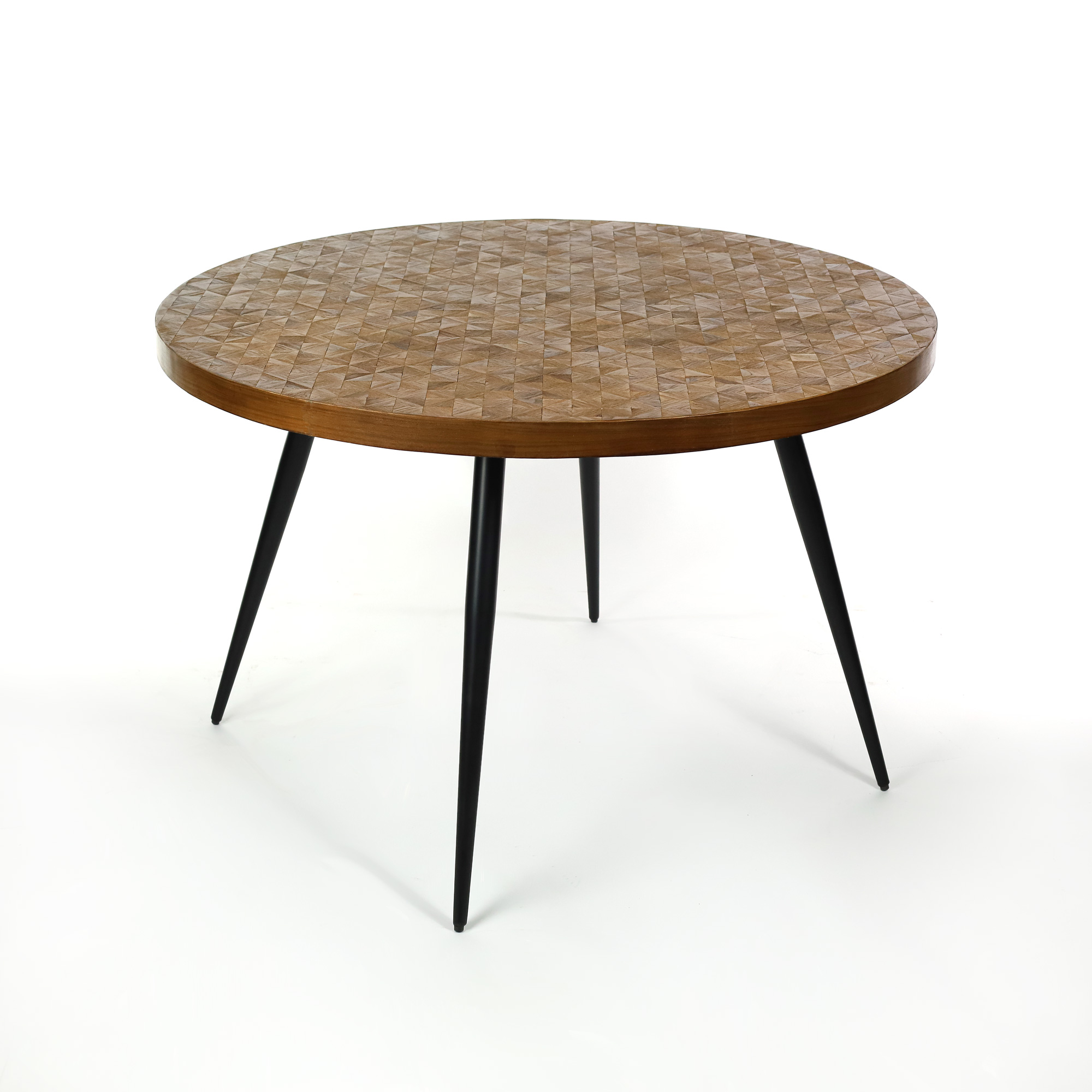 Tisch 'Matrisse ronde' aus recyceltem Teak, braun, schwarz, Ø 120 cm, H 78 cm