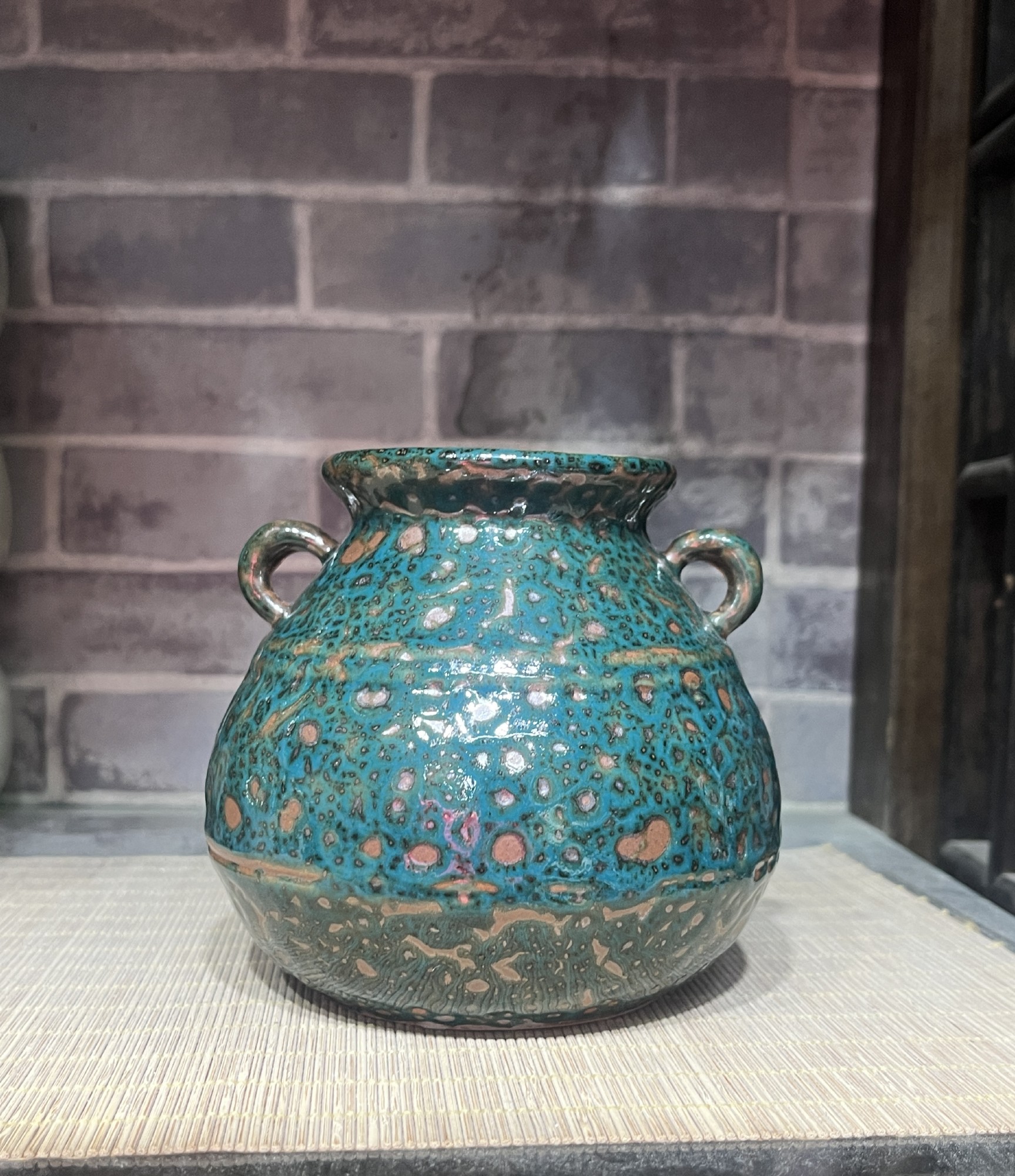 Keramikvase, blaugrün, Ø 12 cm, H 12 cm