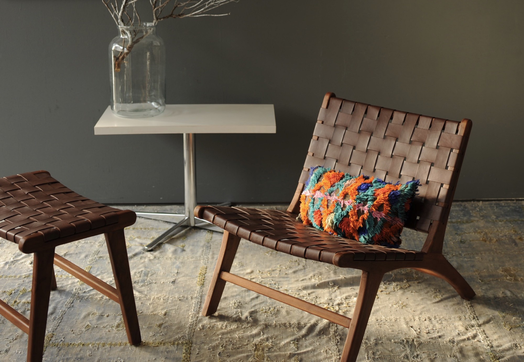 Lounge Stuhl 'Denrodt', Teak und Leder, B 83 cm, H 70 cm, L 65 cm