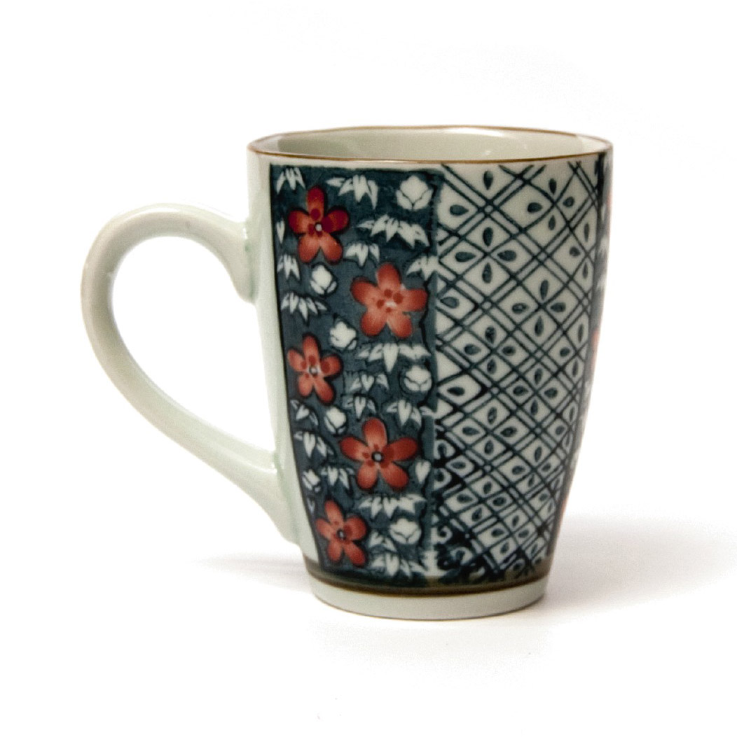 Tasse Gordes 'Blume', blau, rot, H 12 cm, Ø 9,5 cm