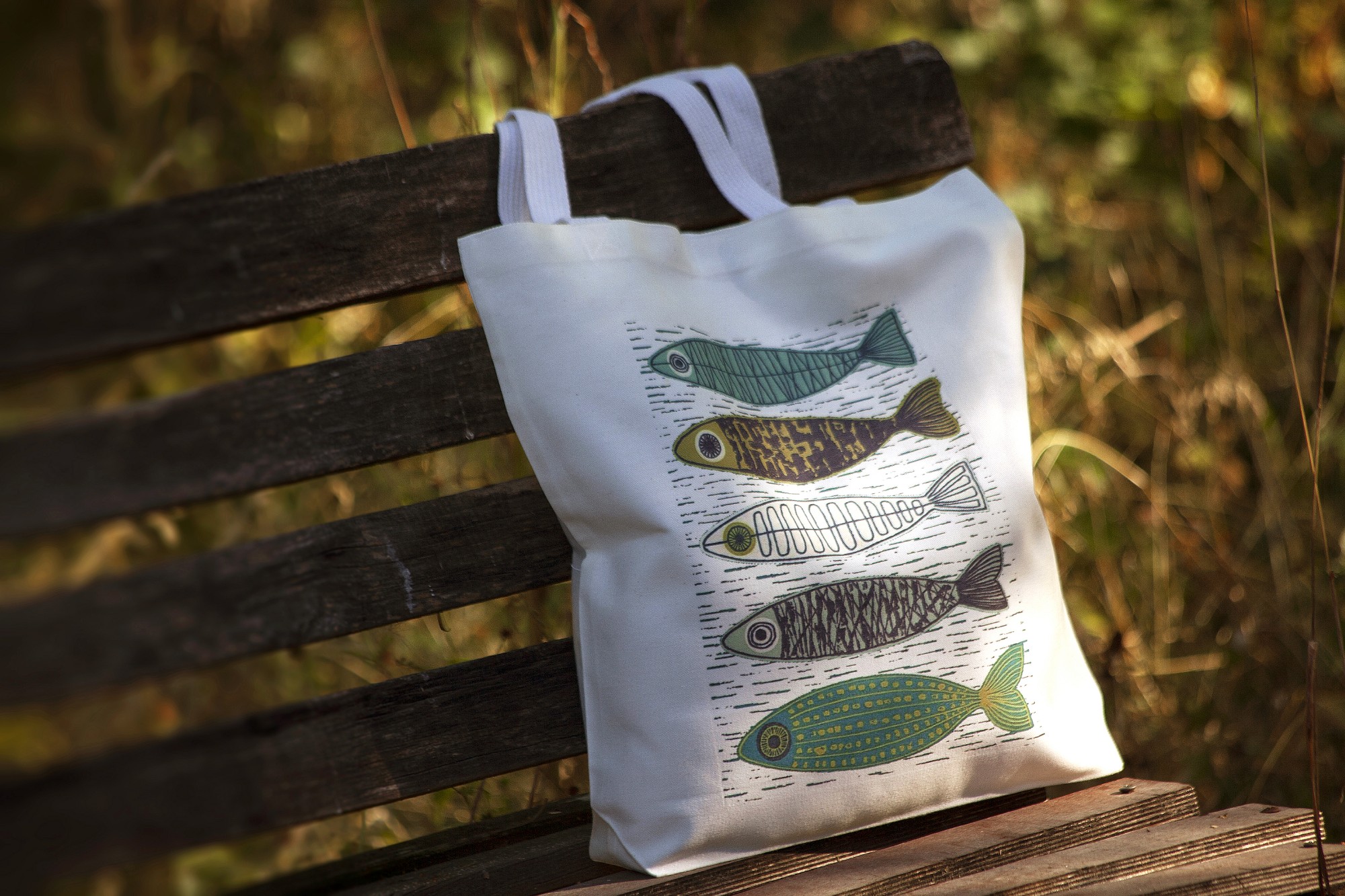 Stoffbeutel '5 Fische', multicolor, L 40 cm, B 9 cm, H 40 cm