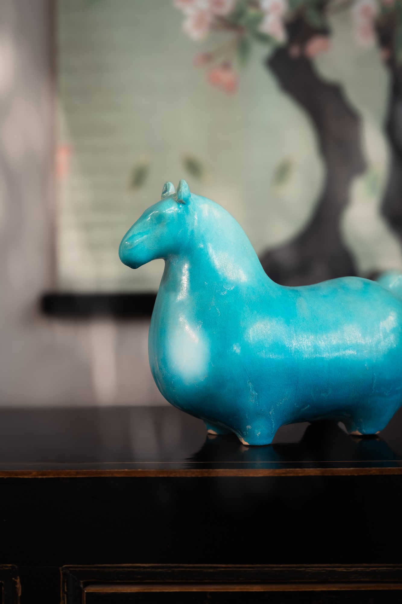 Keramikpferd 'Tang Dynastie', blau, H 32 cm, B 16 cm, L 42 cm