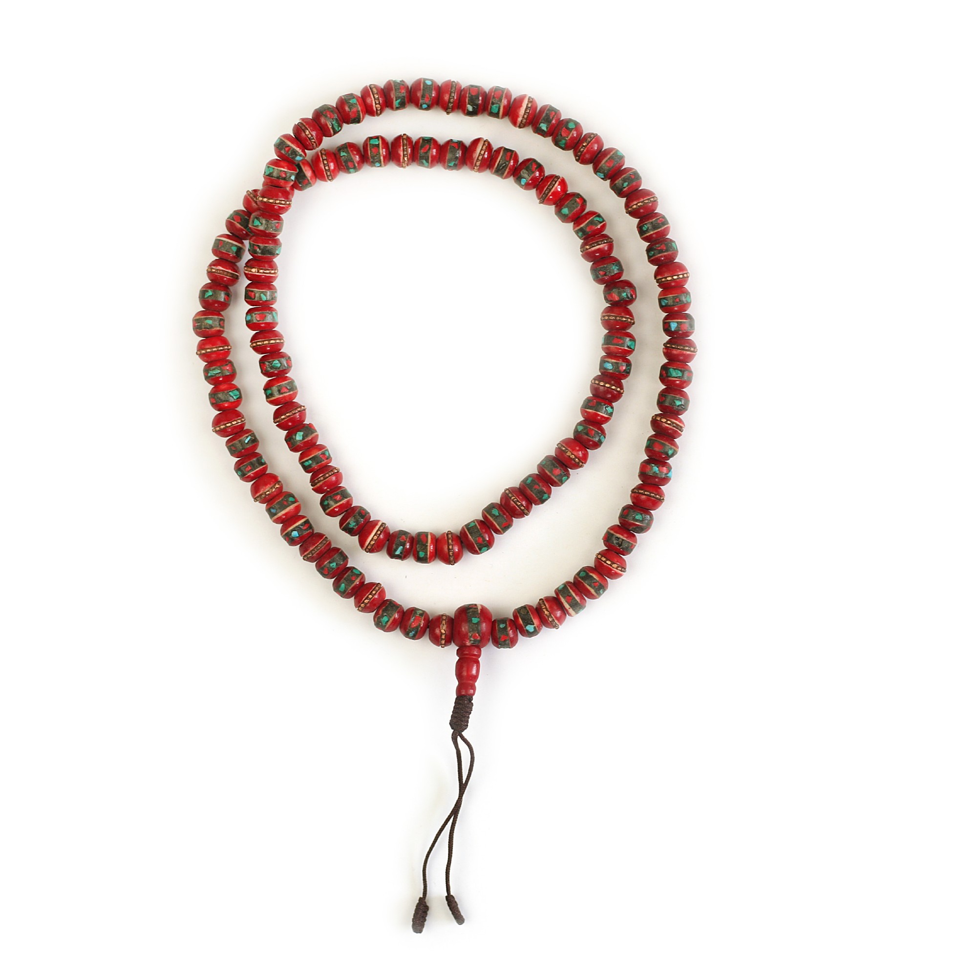 Mala Gebetskette, rot mit Inlays, L 74 cm, B 0,8 cm