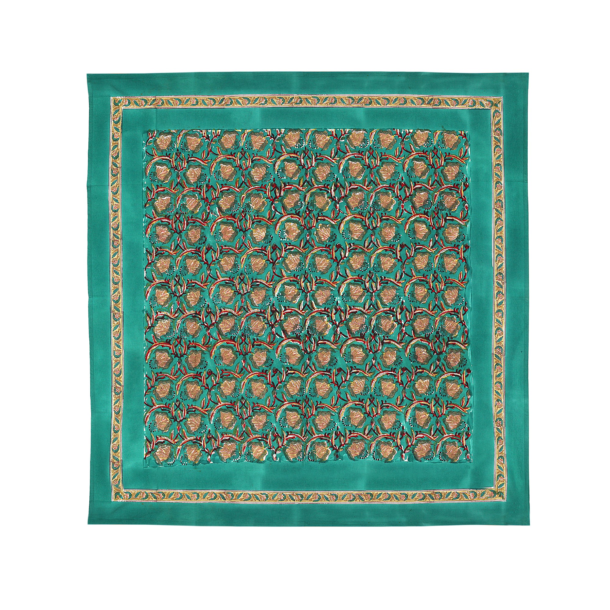 Tischdecke mit Blumenmuster, türkis, multicolor, T 100 cm, B 100 cm