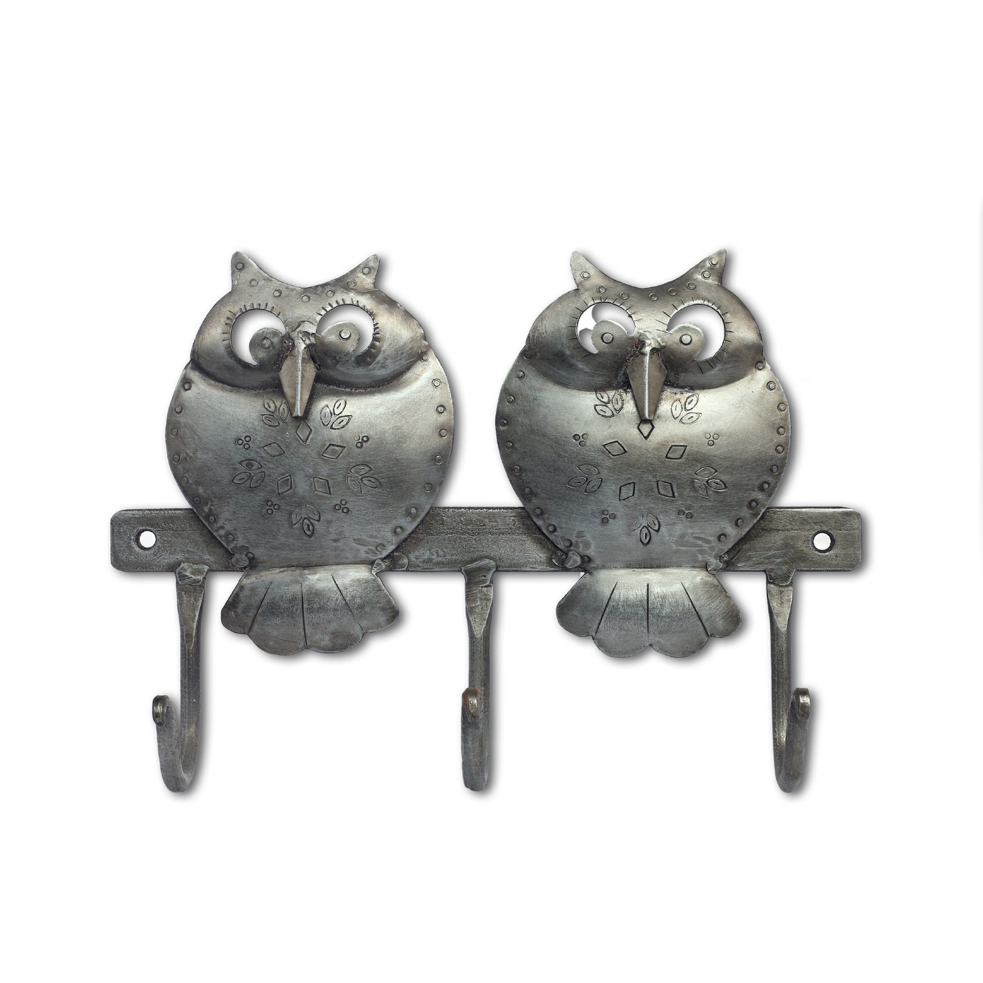 Wandhaken 3er 'Owls', silber, B 23 cm, H 17 cm, L 4 cm