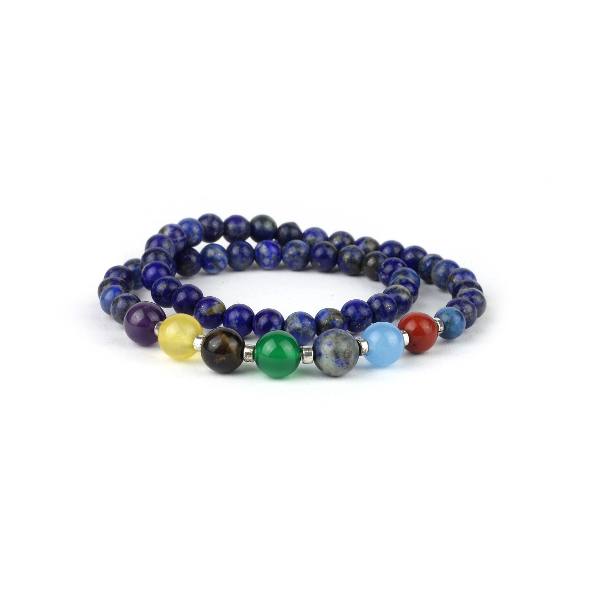 Doppel-Armband 'sieben Chakren', aus Edelsteinen und Sterlingsilber in Geschenkbox