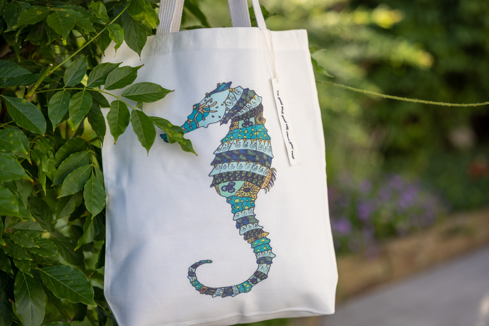 Stoffbeutel 'Seepferdchen', multicolor, L 40 cm, B 9 cm, H 40 cm