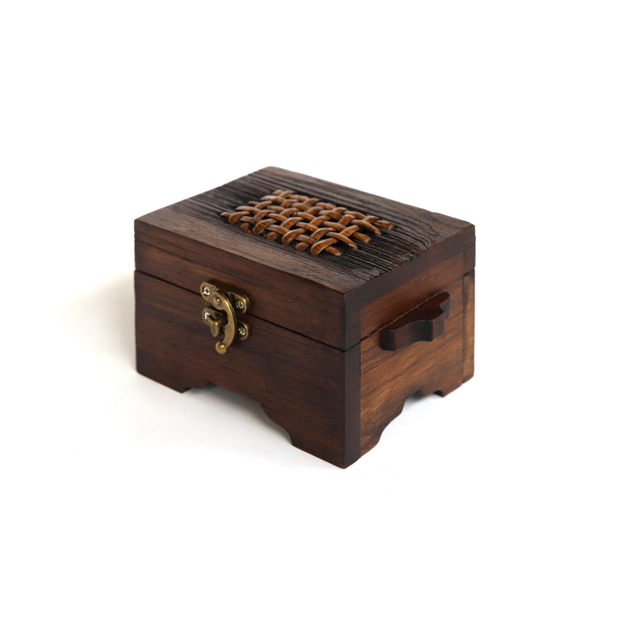 Holzschatulle aus Teak, B 12,5 cm, T 9,5 cm,  H 8 cm