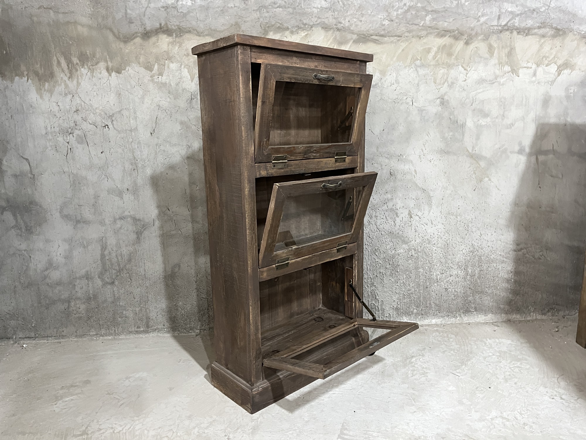 Vitrinenschrank 3 Fächer, Tannenholz, recycelt, B 50 cm, T 20 cm, H 95 cm