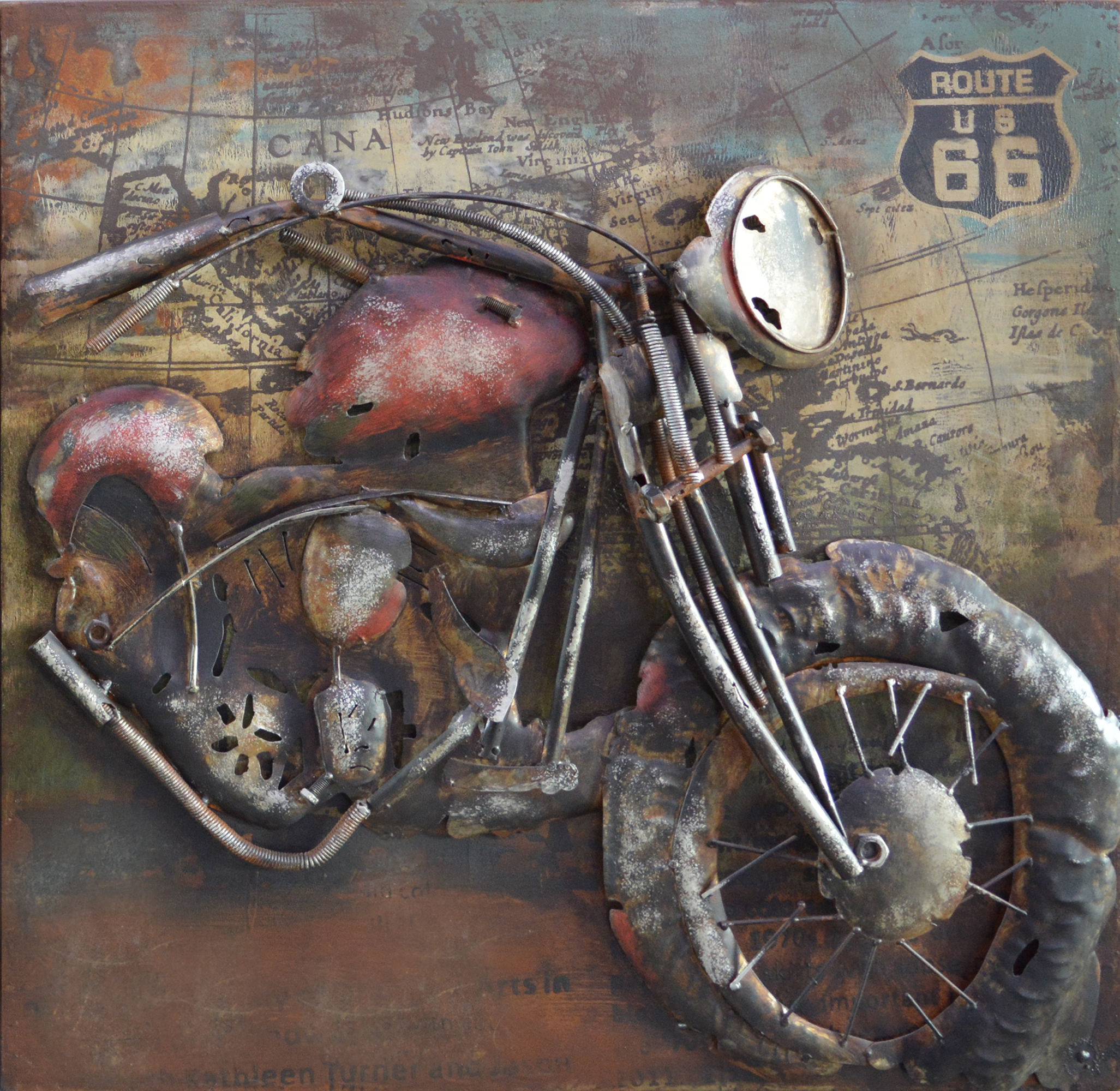 Wandbild 'Bike Route 66', T 7 cm, B 60 cm, H 60 cm