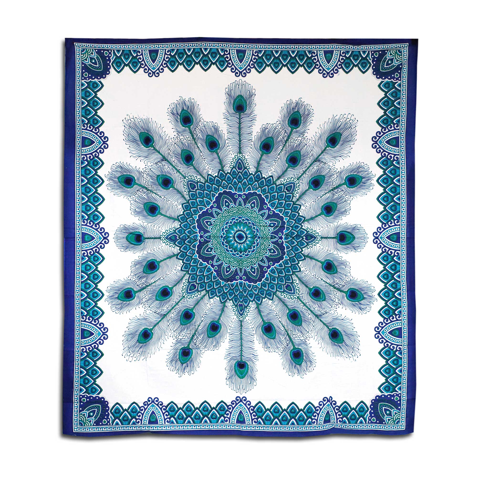 Tagesdecke 'Pfauenrad', weiß, multicolor, L 235 cm, B 210 cm