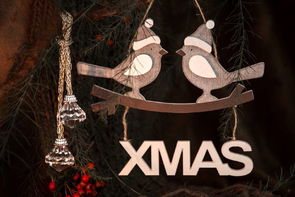 X-mas-Holzschild 'Wintervögel', grau-weiß, B 24 cm, H 21 cm