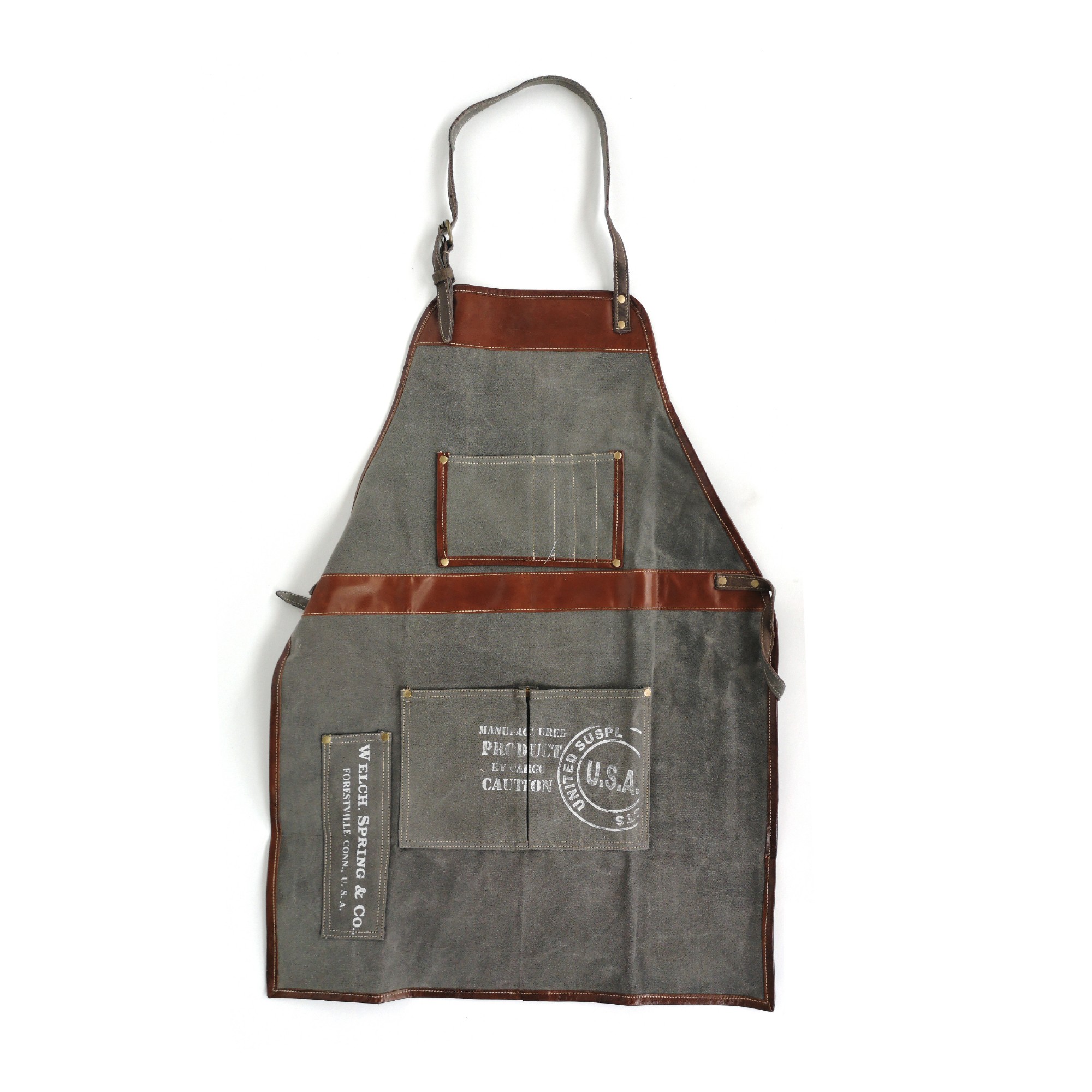 Schürze Cotton/Leder, grau, braun, T 88 cm, B 64 cm