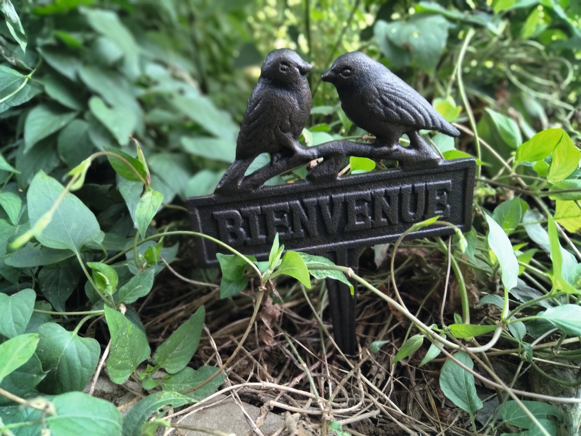 Gartenstecker 'Bienvenue' aus Gusseisen, B 18,5 cm, H 26,5 cm