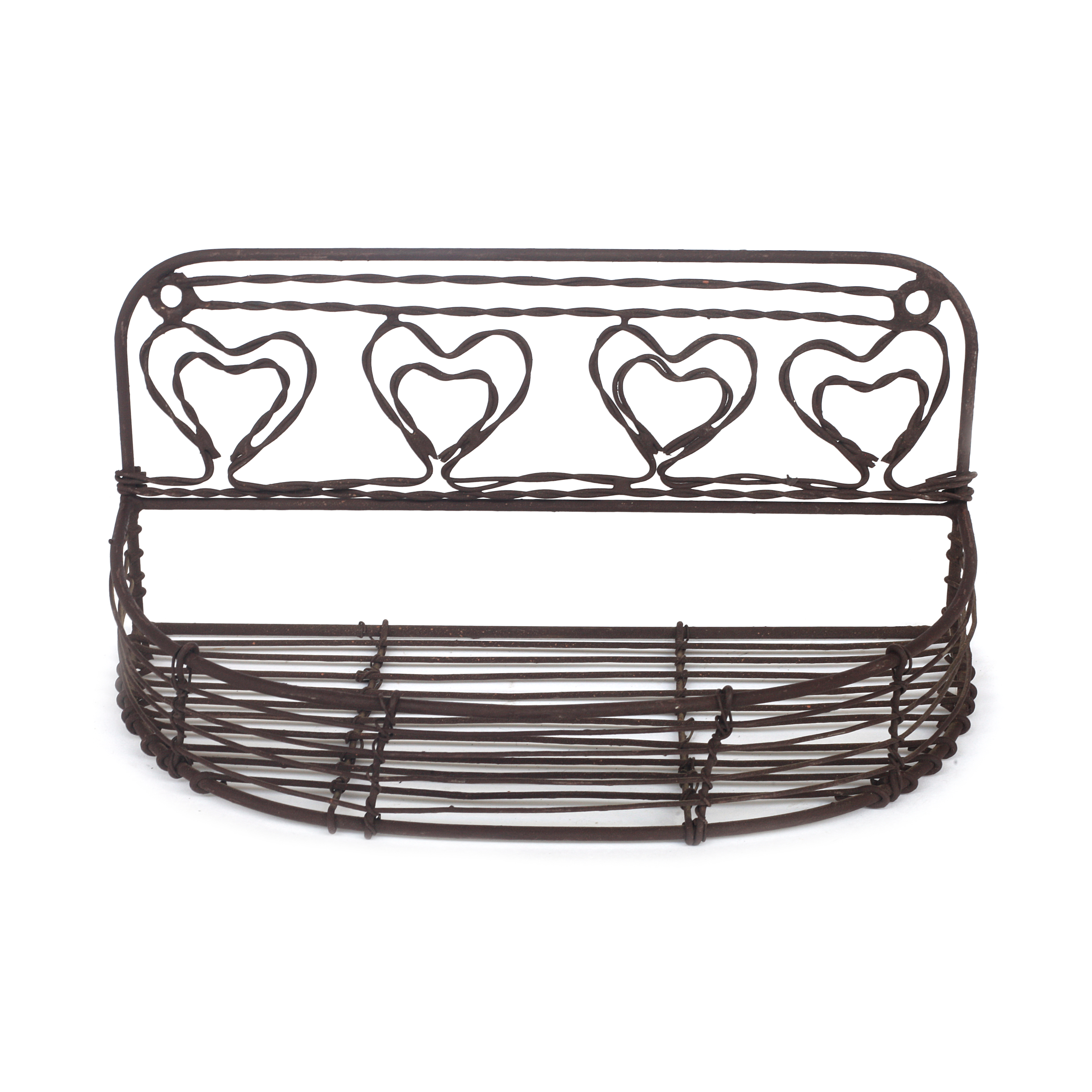 Drahtwandkorb "Herzen" halbrund, antik-braun, L 12, B 23 cm
