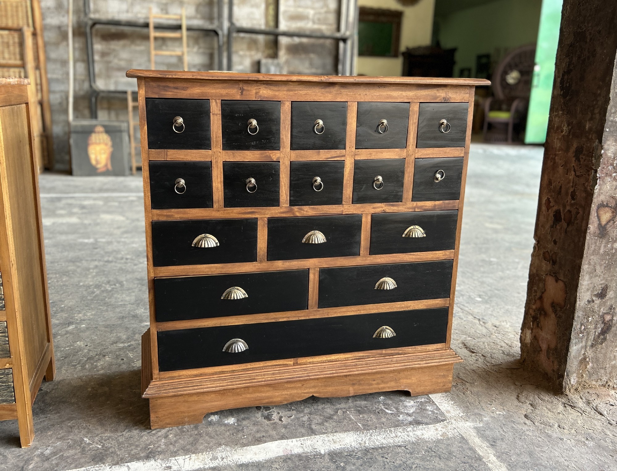 Schubladenschrank 'Merboldt' mit Schubladen, schwarz, natur, B 103 cm, T 41 cm, H 103 cm